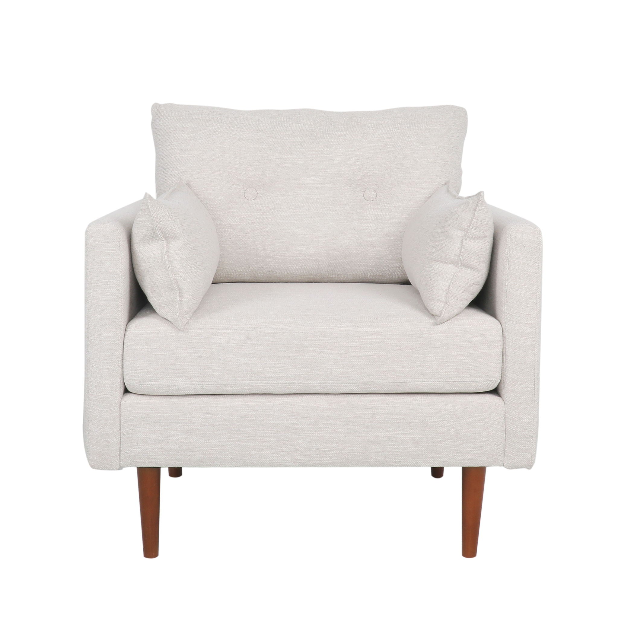 Contemporary Fabric Club Chair With Birch Wood Legs - Beige