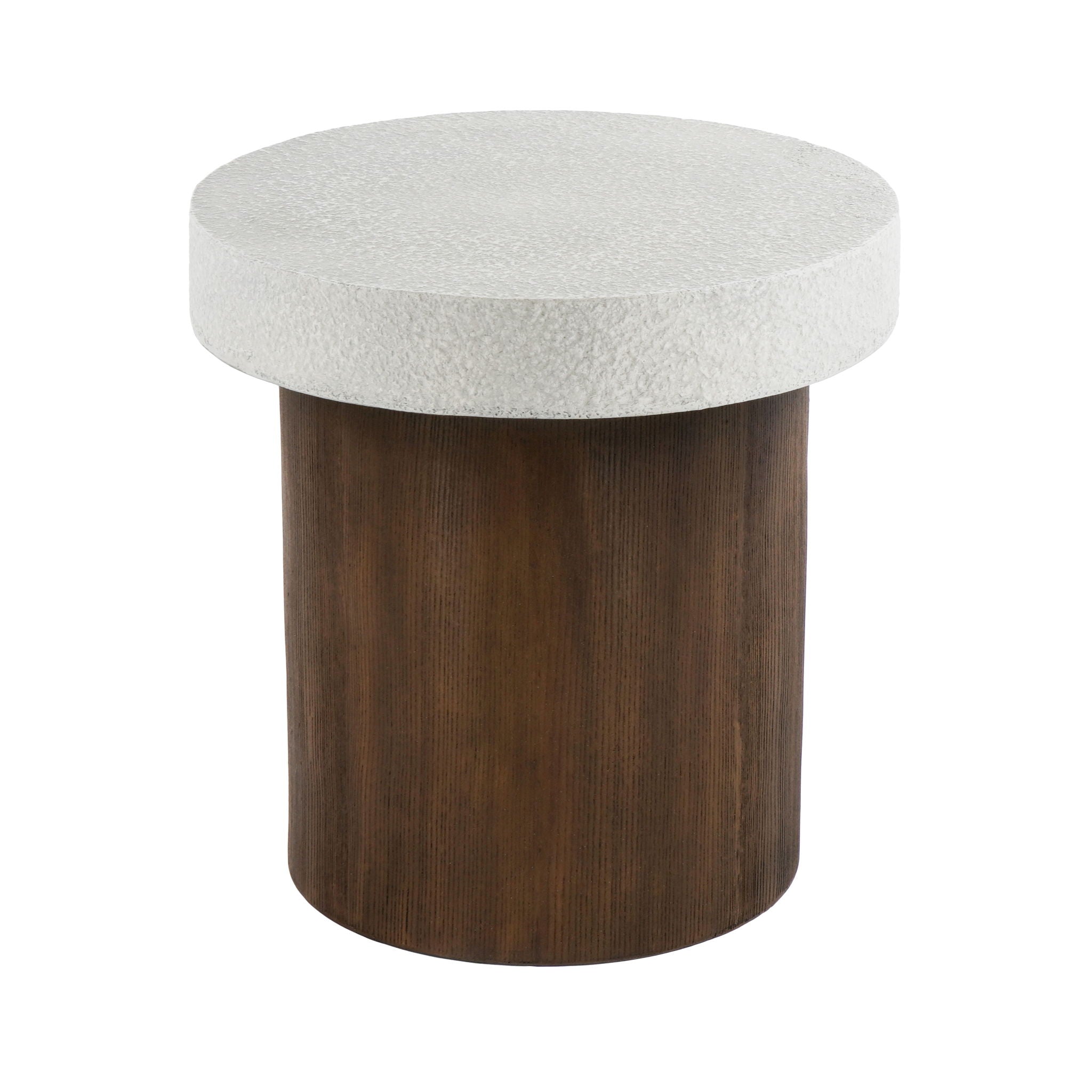 Mgo Cylindrical Side Table With Faux Stone Top And Wood Faux Base - Antique White / Natural