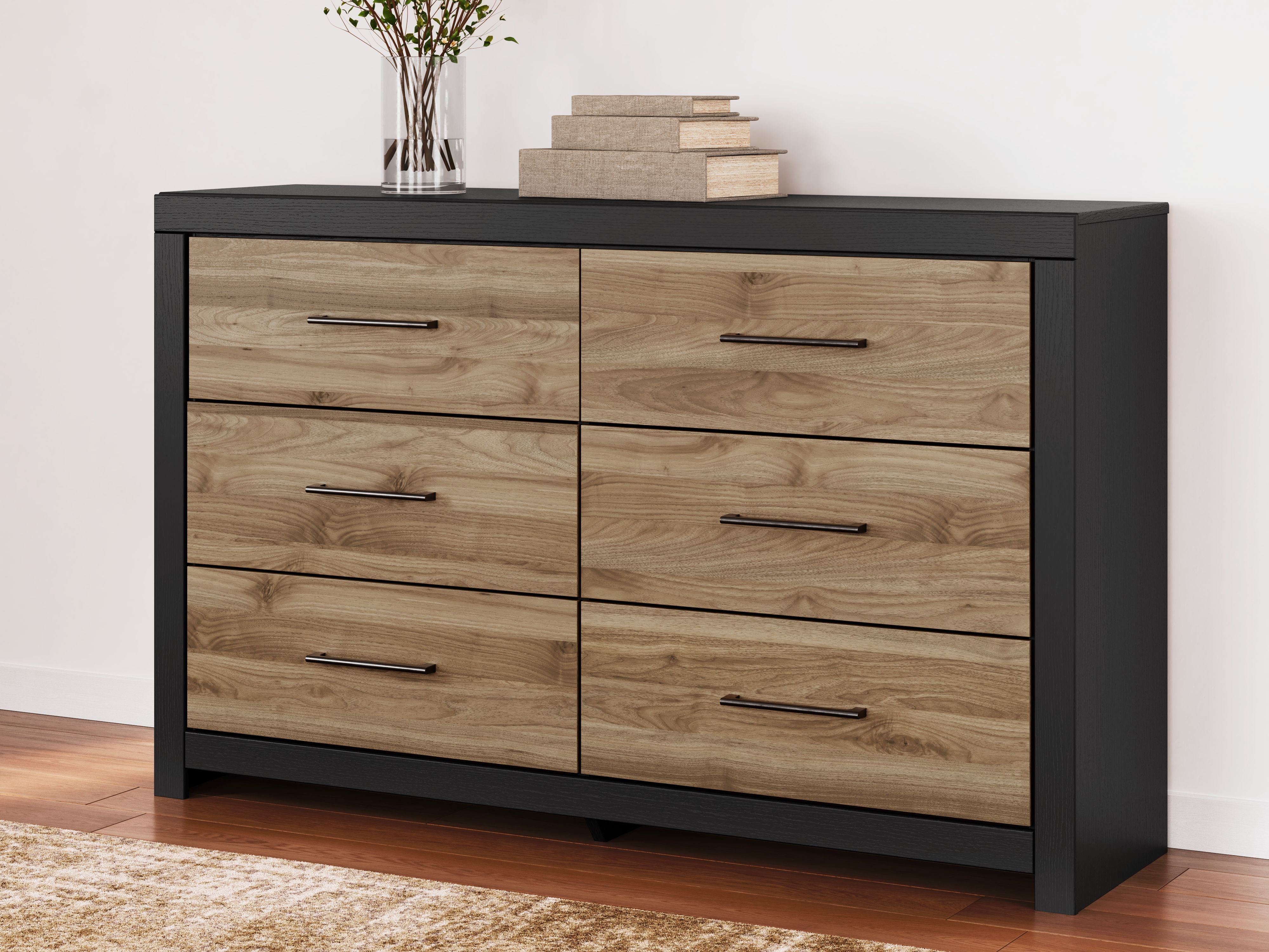Signature Design by Ashley® Vertani - Black / Honey Brown - Six Drawer Dresser | Meri Furniture