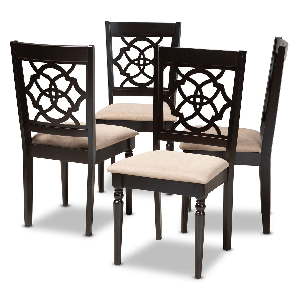 Renaud Modern and Contemporary Sand Fabric Upholstered Espresso Brown Finished Wood Dining Chair Set of 4