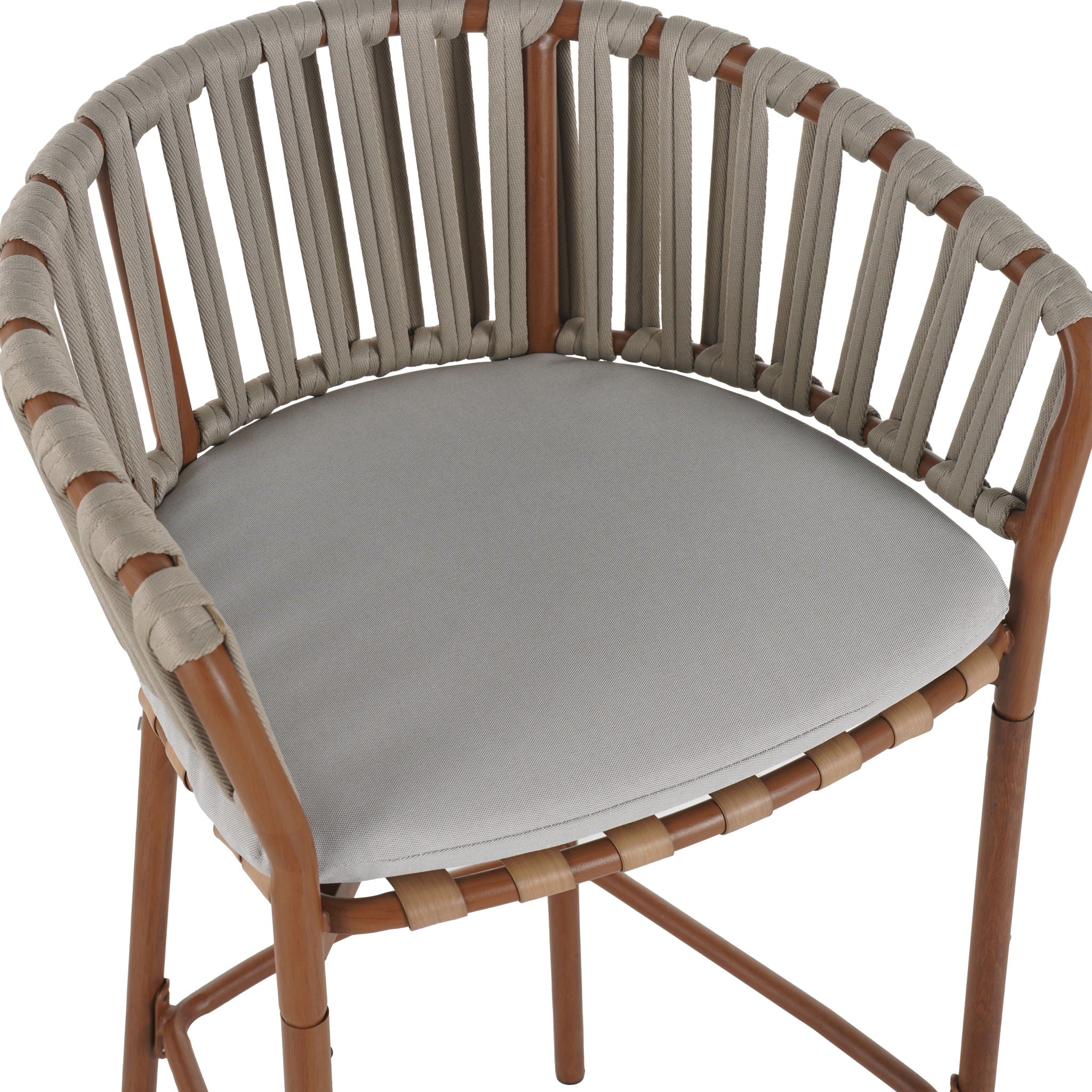 Lodi - Outdoor Matal Rope Barstool, Teak / Beige (Set of 2) - Teak / Beige