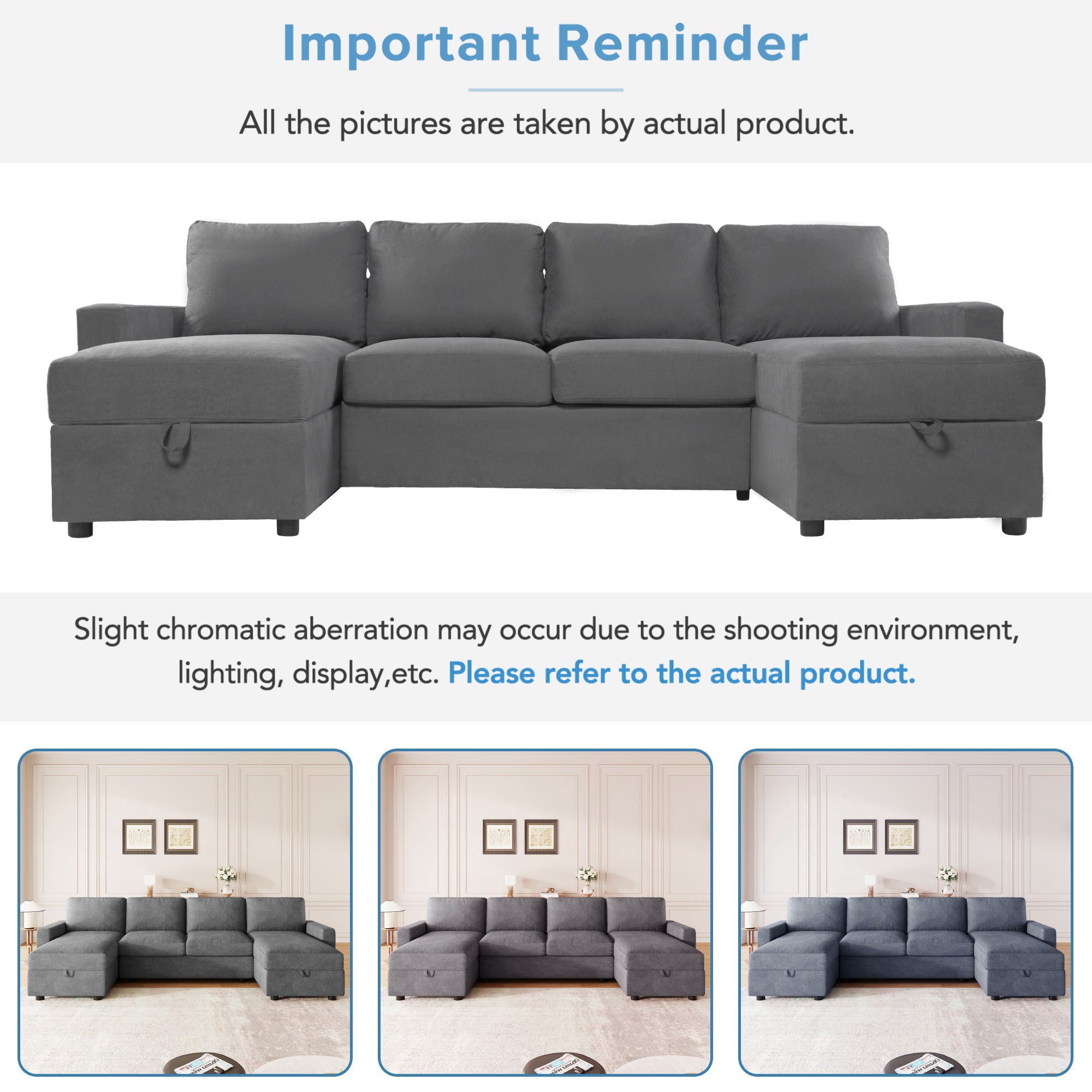 Convertible Sectional Sofa With Storage Chaise Lounges And USB Ports