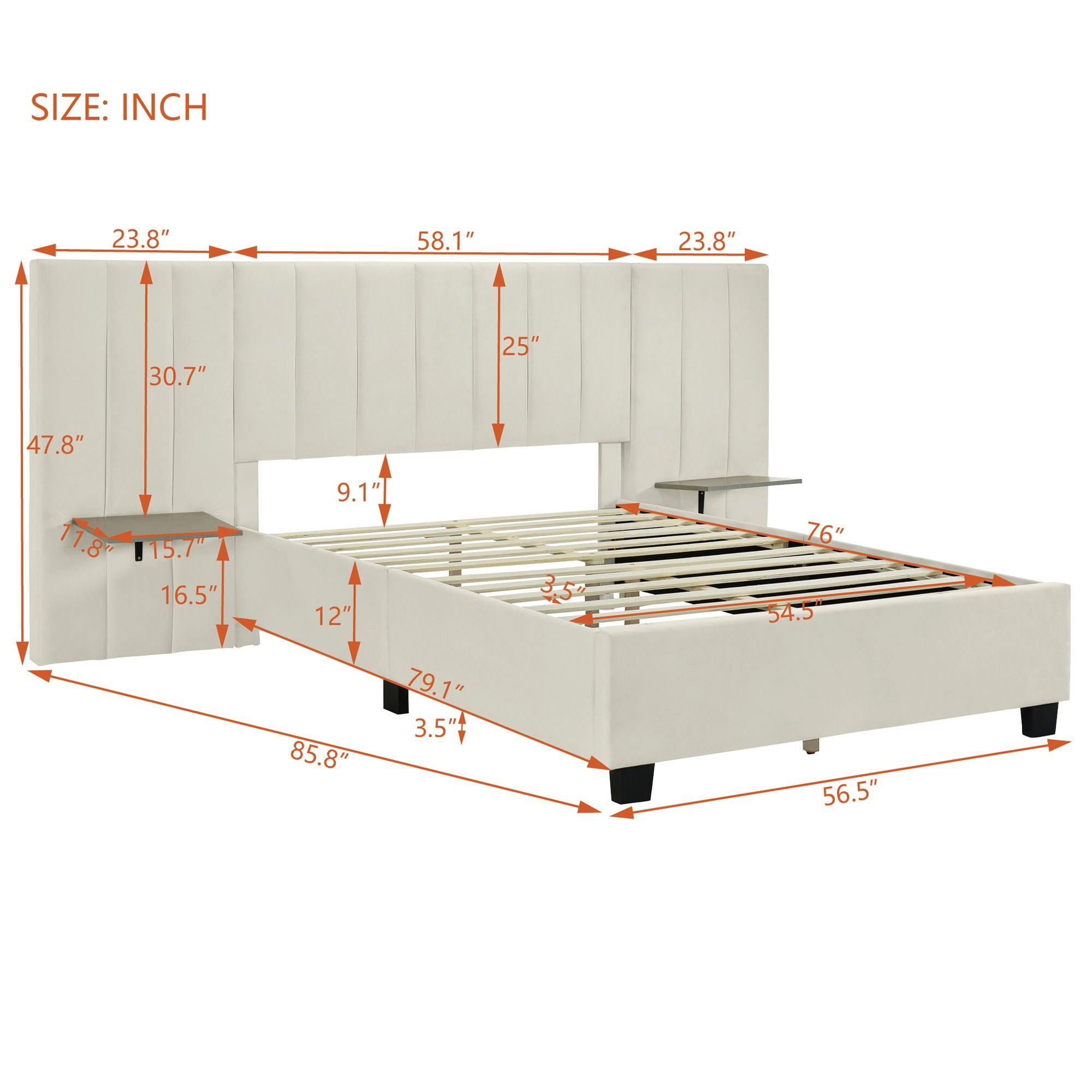 Upholstered Platform Bed With Big Headboard