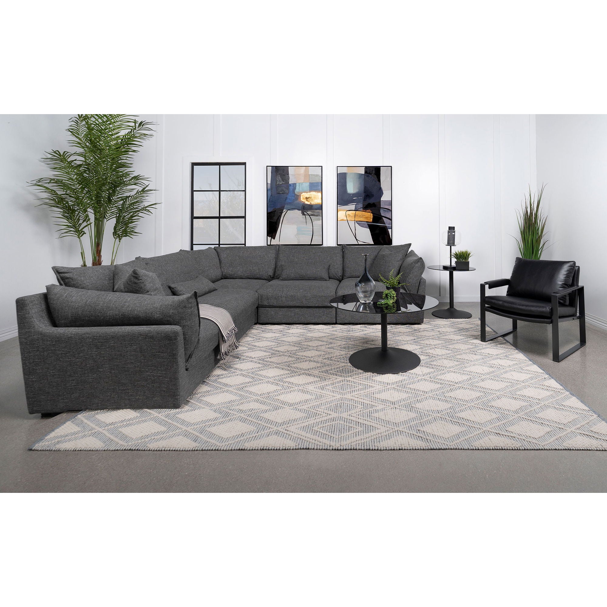 Tomasina - Modular Sectional Sofa With Corner, Armless Chairs And Armchairs - Black