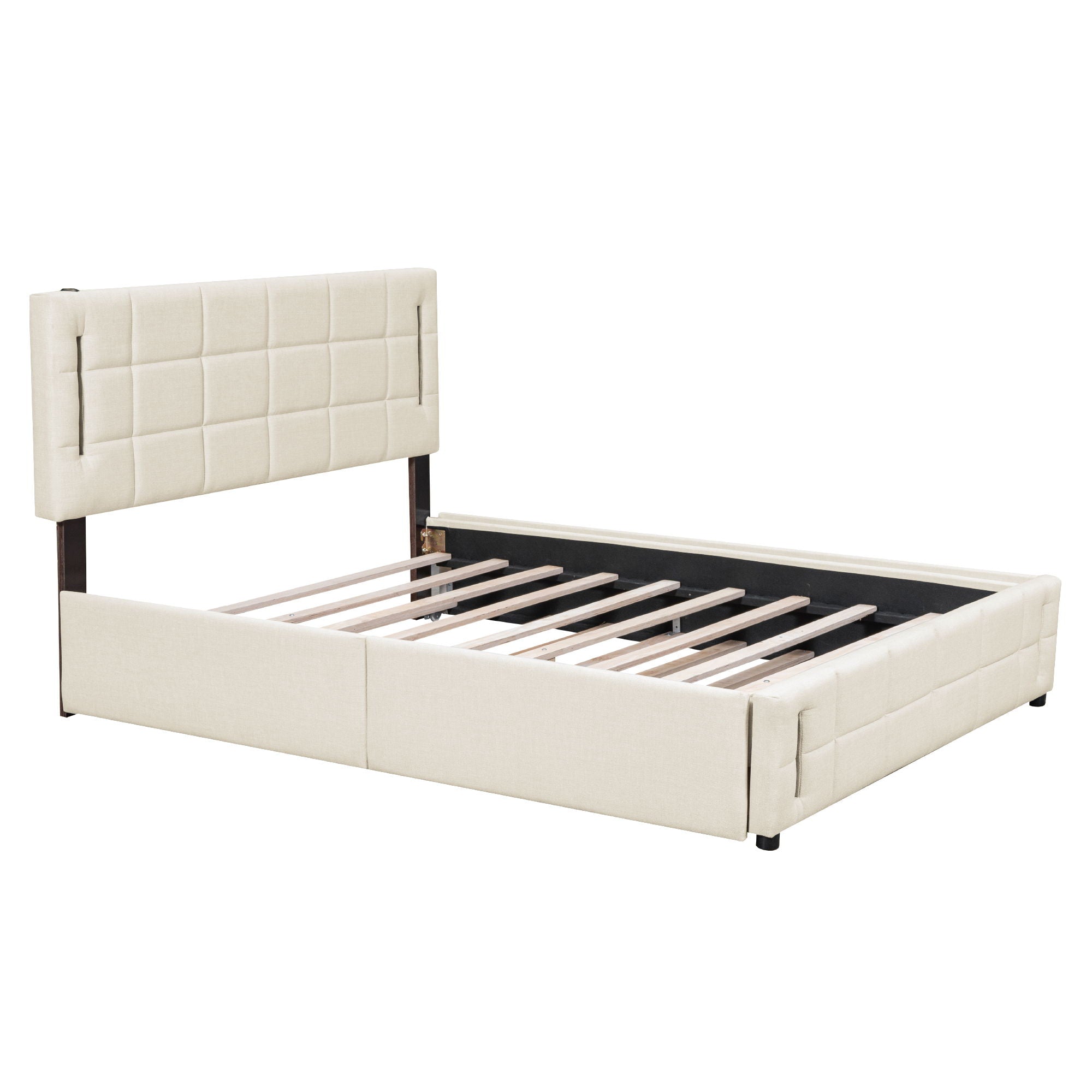 Upholstered Platform Bed With Trundle & Drawers
