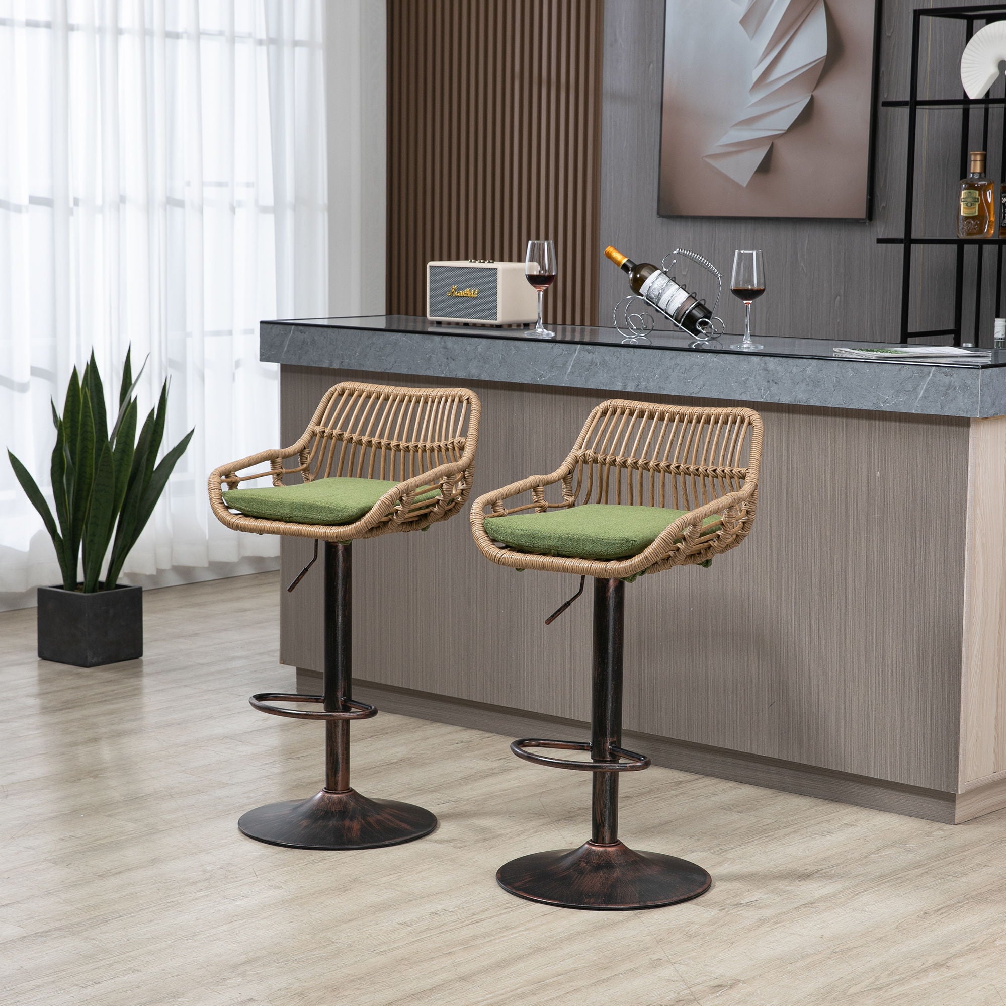 Modern Swivel Bar Stools Adjustable Counter Chairs With Footrest (Set of 2)