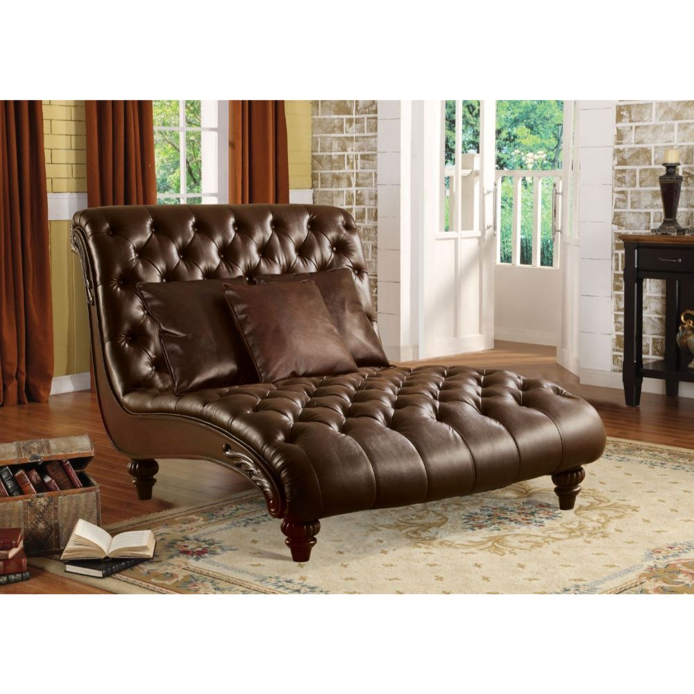 ACME Anondale - Chaise - 2-Tone Brown PU | Meri Furniture