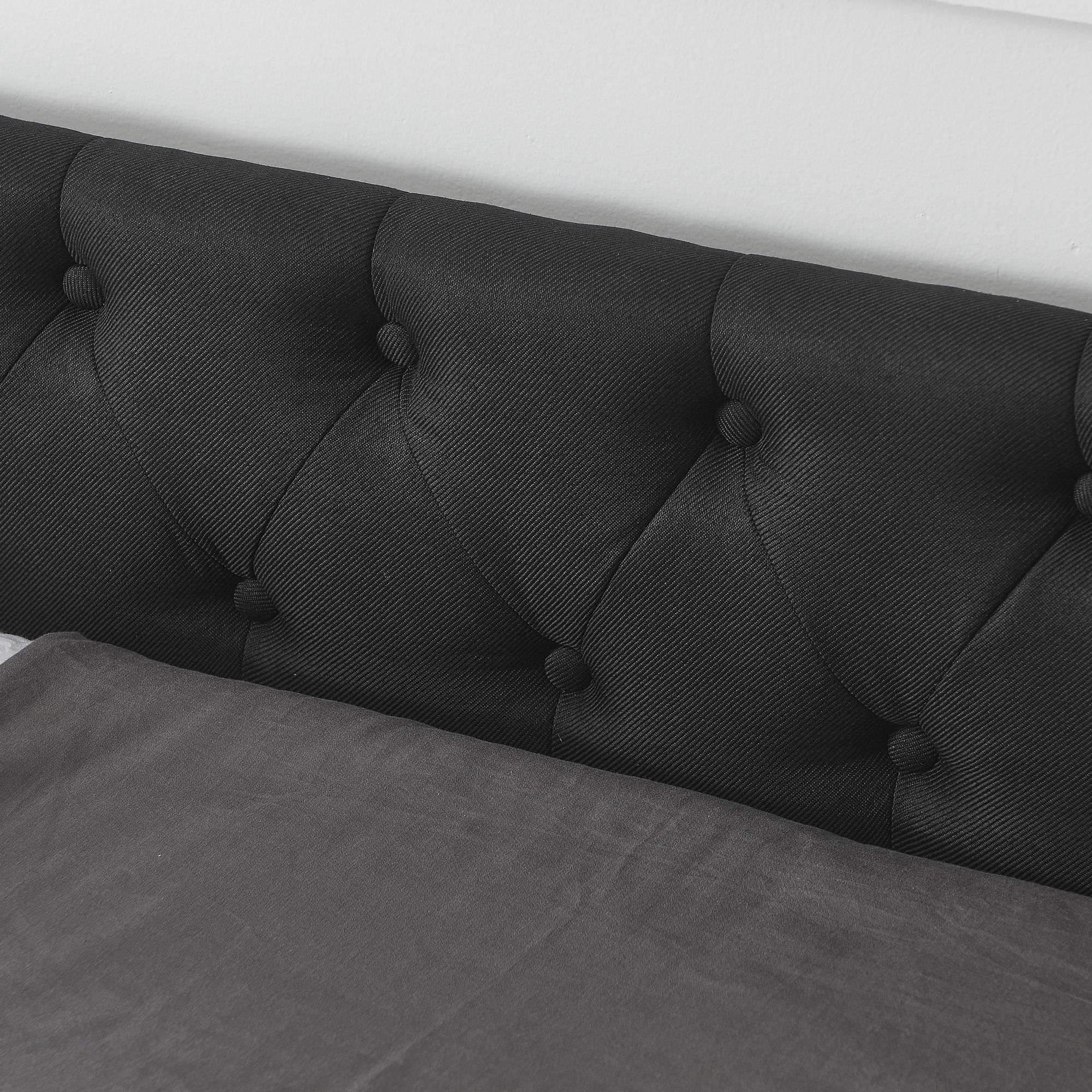 Upholstered Tufted Daybed With 2 Drawers, Waved Arms