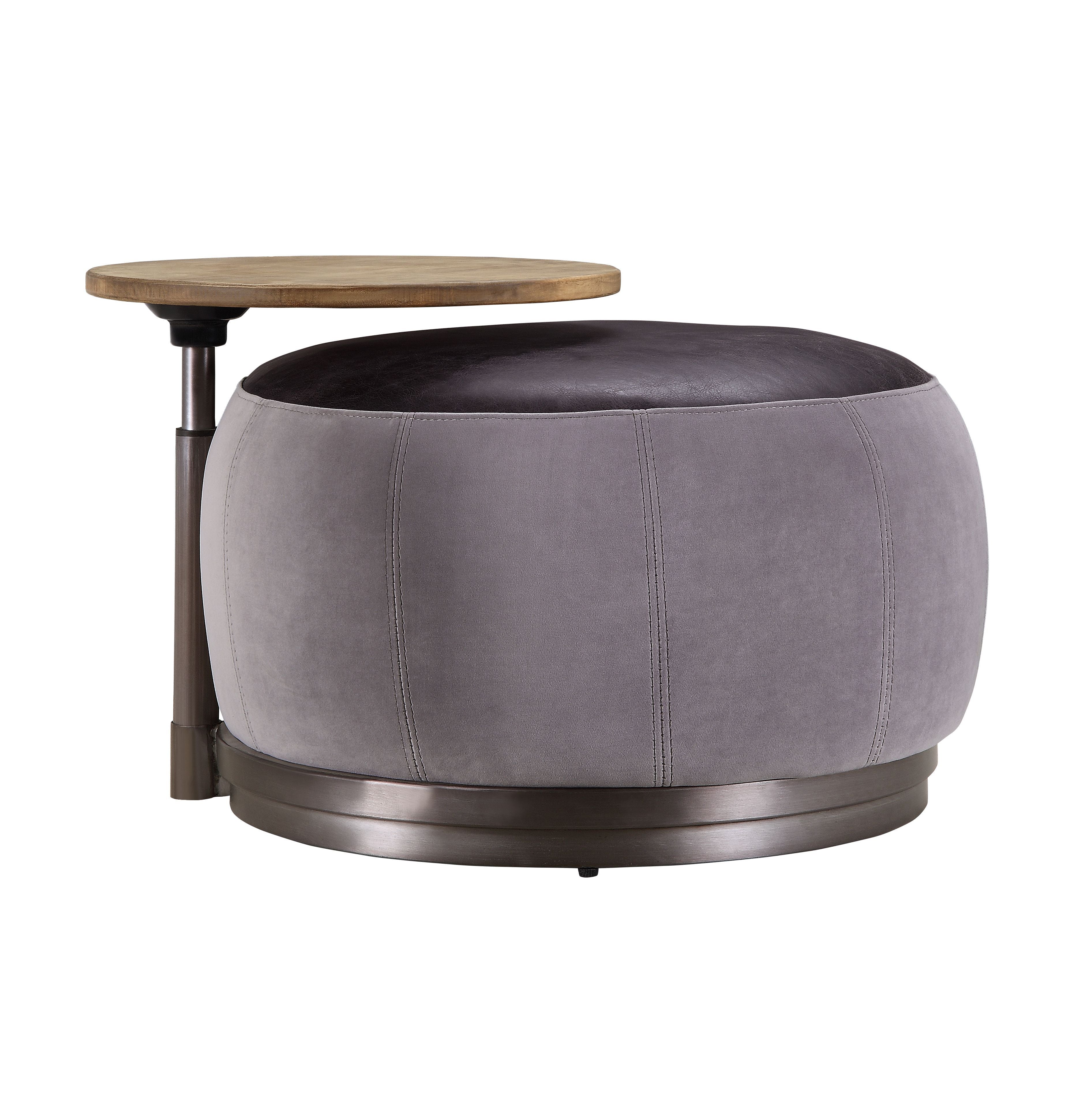 ACME Decapree - Ottoman - Antique Slate Top Grain Leather & Gray Velvet | Meri Furniture