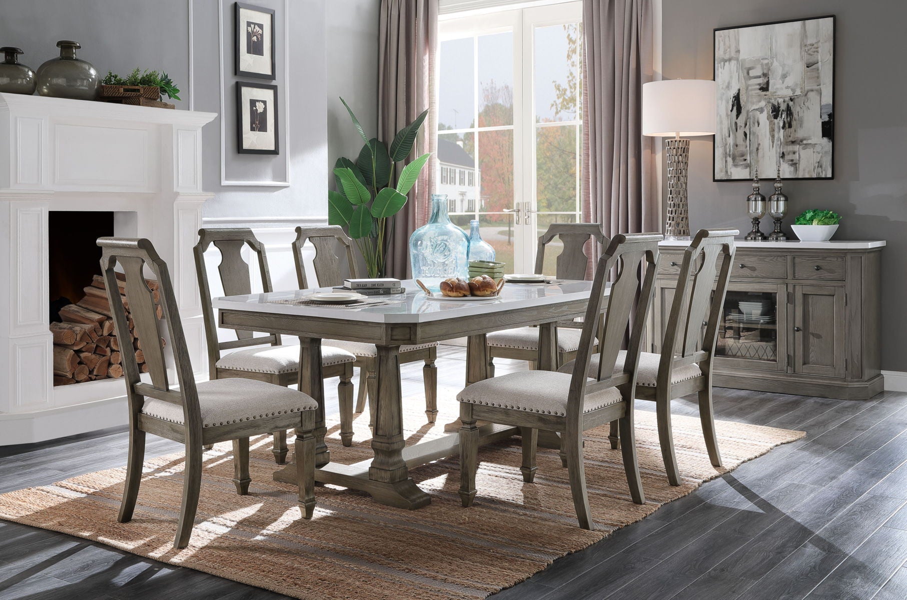 ACME Zumala - Server - Marble & Weathered Oak Finish | Meri Furniture