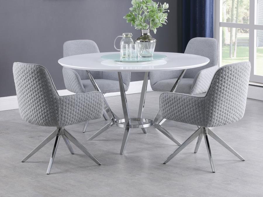 Coaster Fine Furniture Abby - 5 Piece Round Dining Table Set - White High Gloss | Meri Furniture