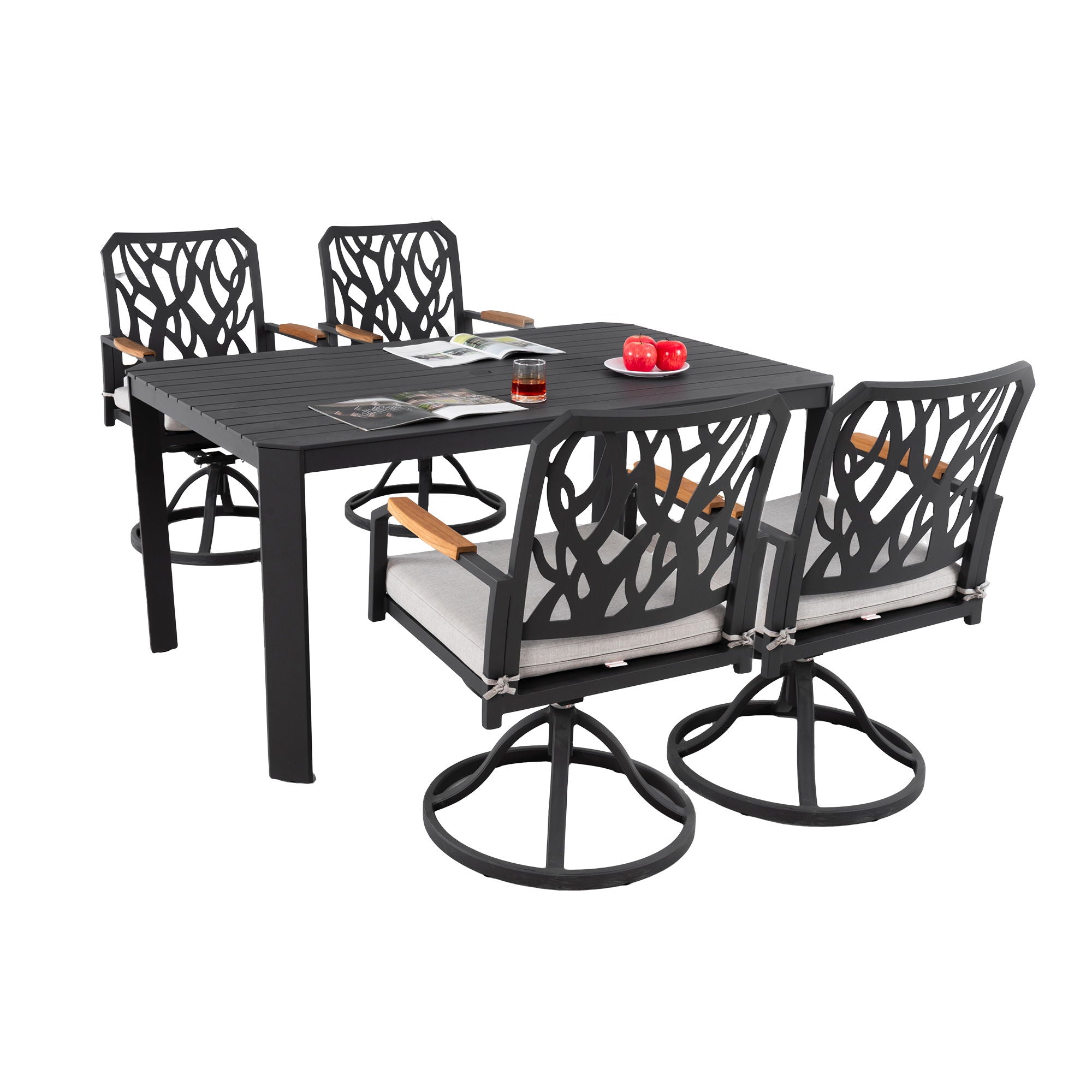 Outdoor Patio Furniture Dining Set With Sunbrella Fabric, Rectangular Table With Umbrella Hole