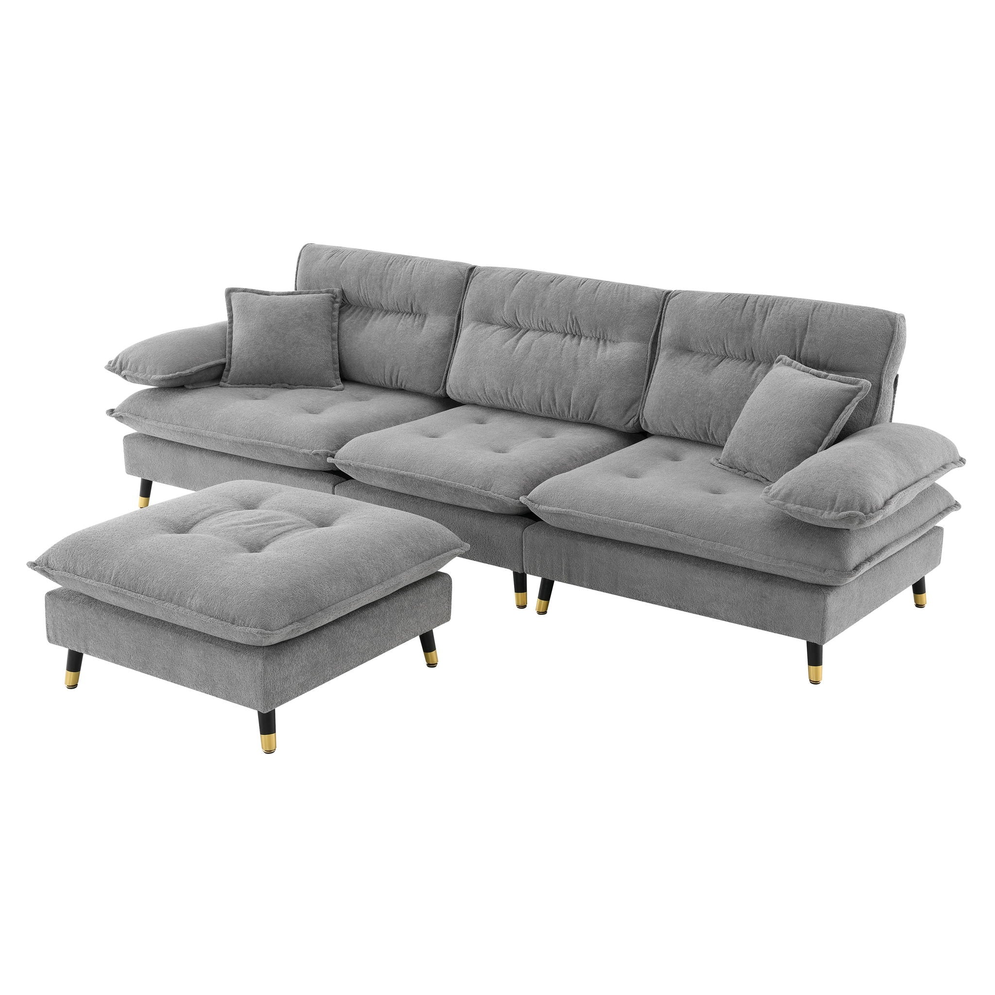 L Shaped Convertible Sectional Sofa 4 Seat Tufted Couch Set With Two Tone Adjust Legs Cloud Movable Ottoman