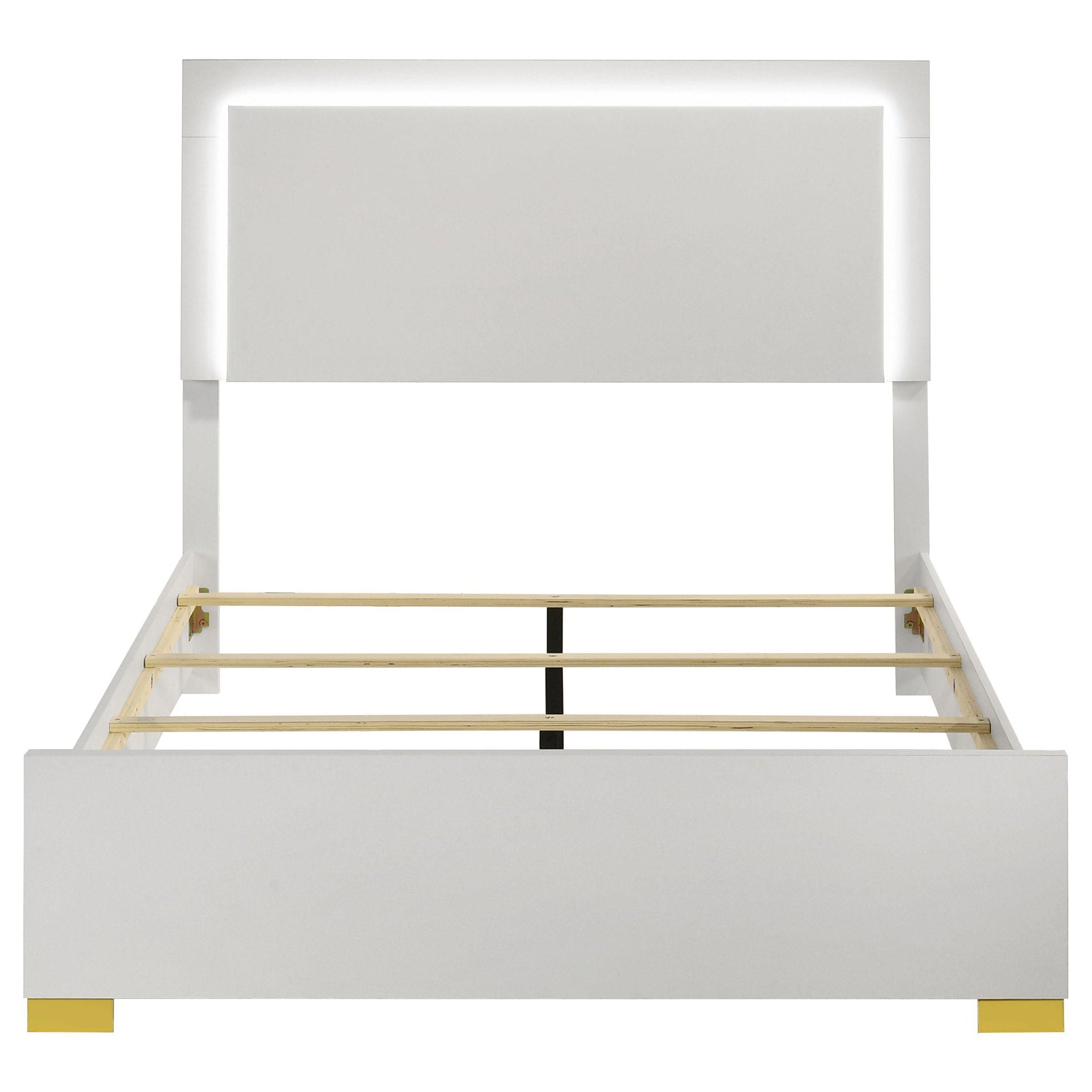 Marceline Wood Full LED Panel Bed White