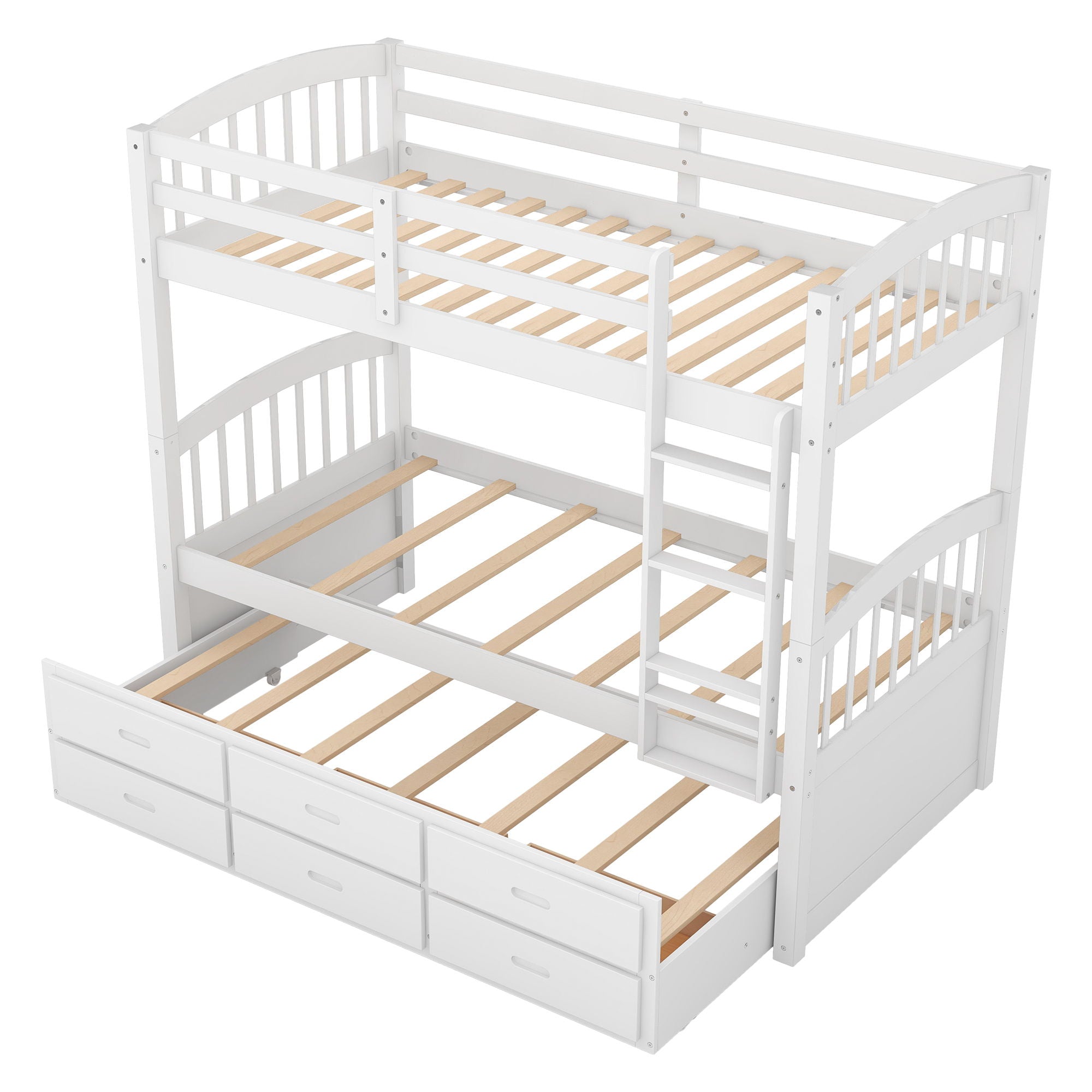 Bunk Bed With Trundle And Drawers, Arched Headboard And Footboard