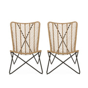 Wicker Chair With Geometric Cross Base, (Set of 2) - Light Brown