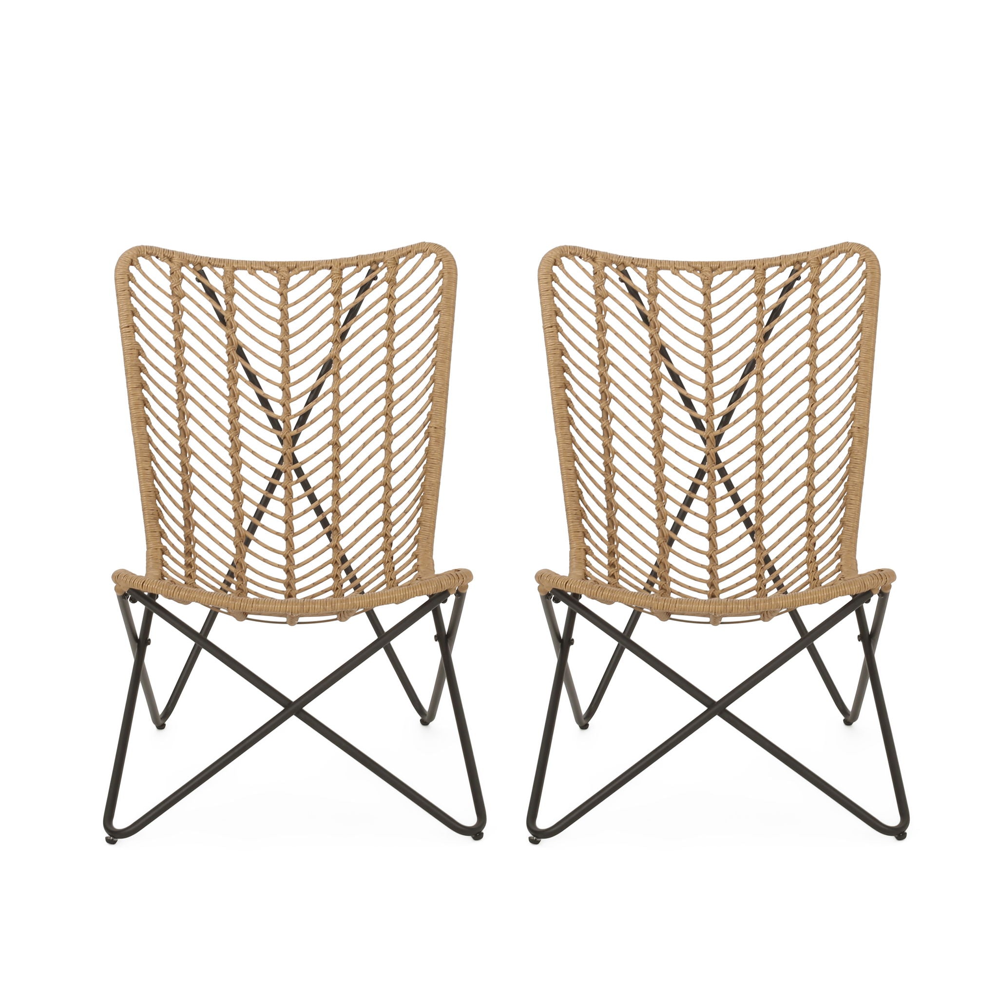 Wicker Chair With Geometric Cross Base, (Set of 2) - Light Brown