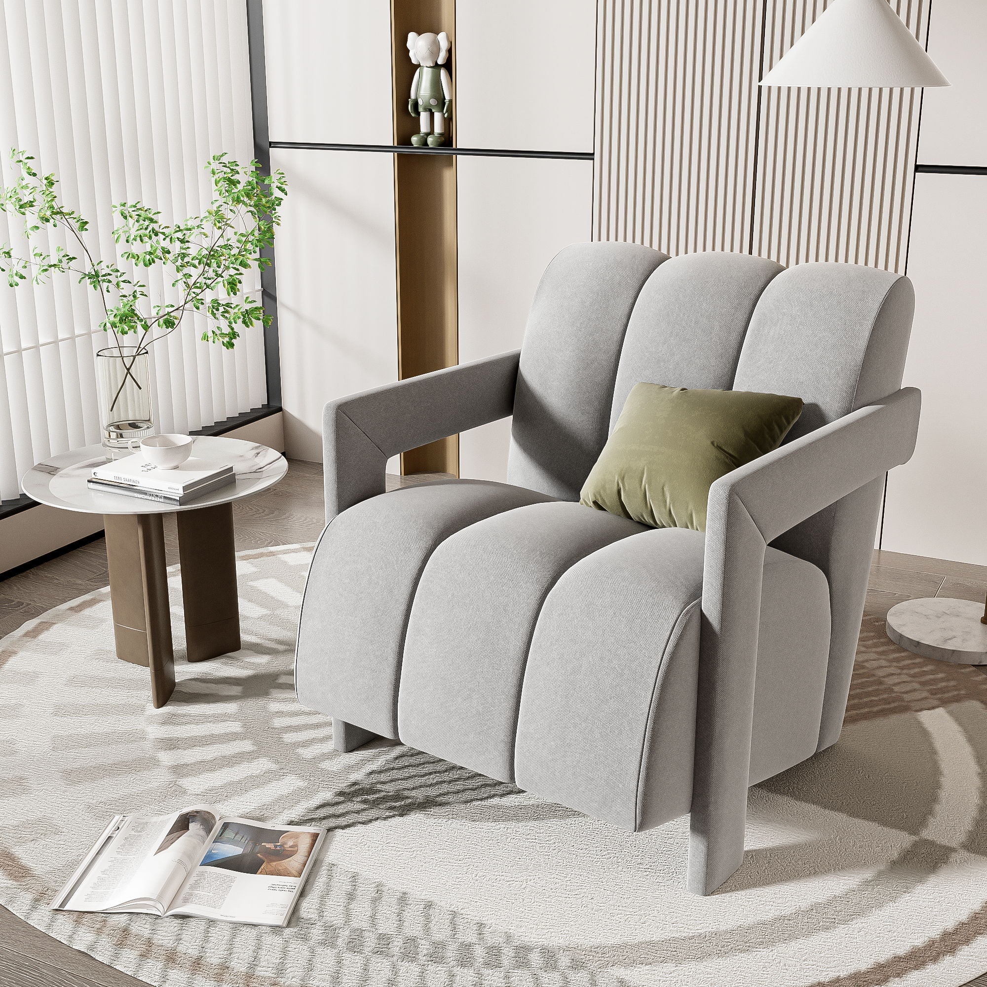 Modern Minimalist Leisure Armchair With L Shaped Armrests