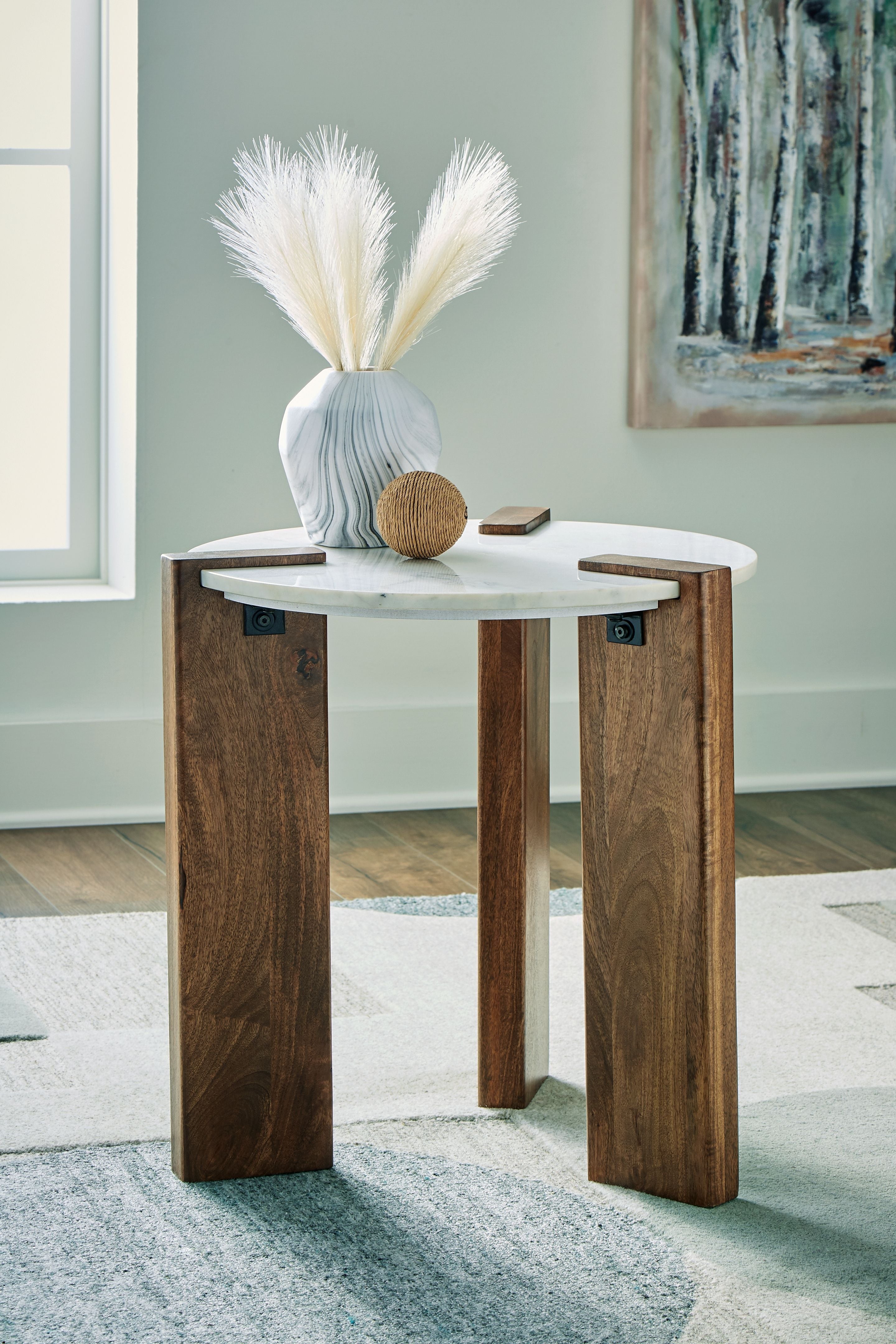 Signature Design by Ashley® Isanti - White / Brown - Round End Table | Meri Furniture