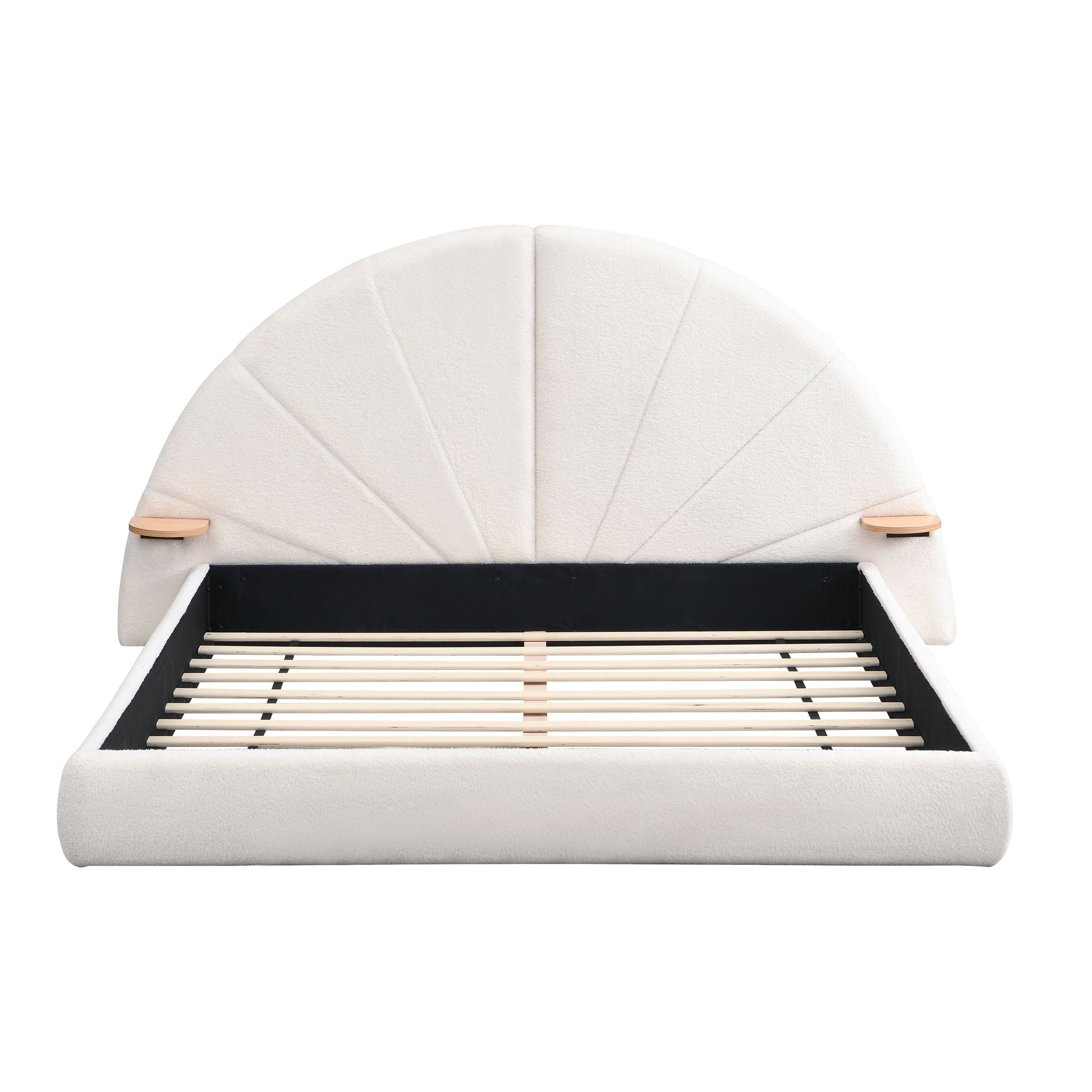 Queen Arched Bed With Small Table, Floor Standing Design - Beige