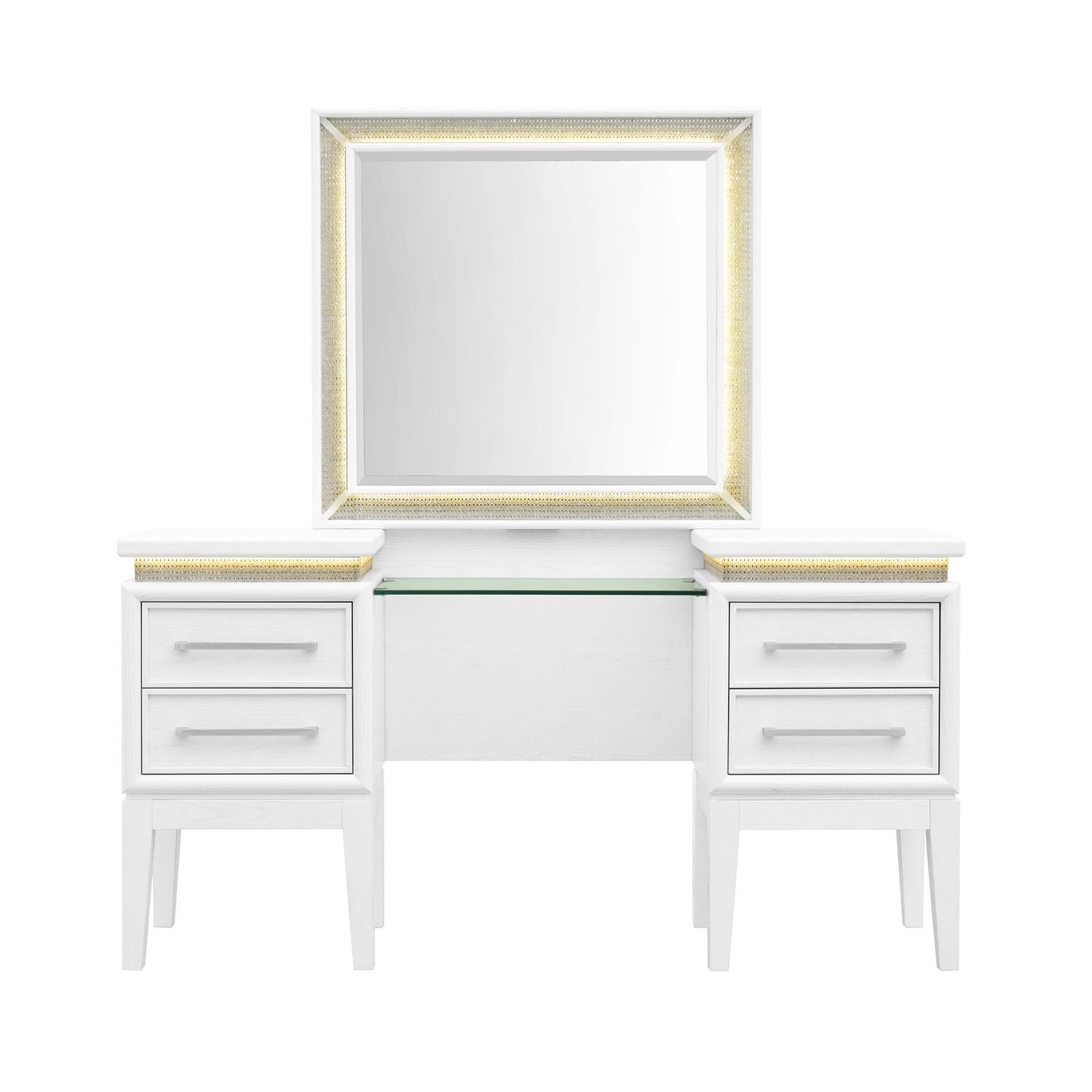 Reflections - Vanity Desk - Pearl White & Rhinestone