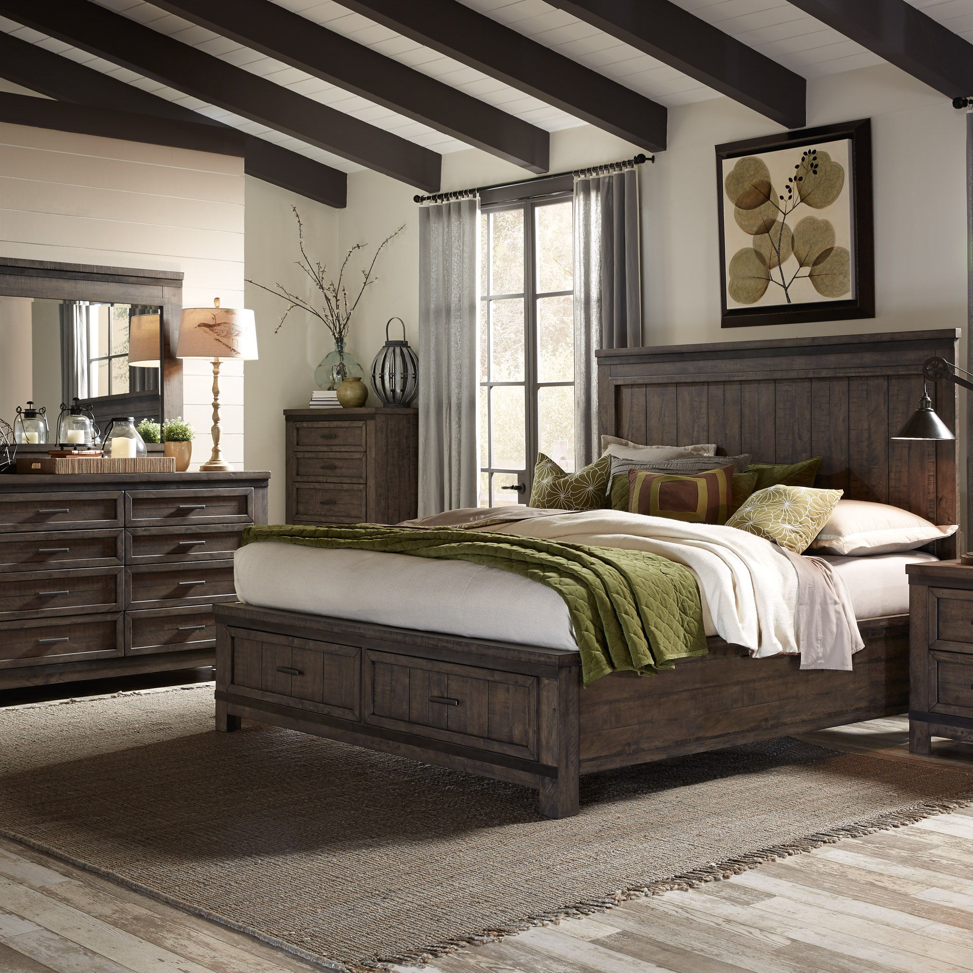 Liberty Furniture Thornwood Hills - Storage Bed, Dresser & Mirror | Meri Furniture