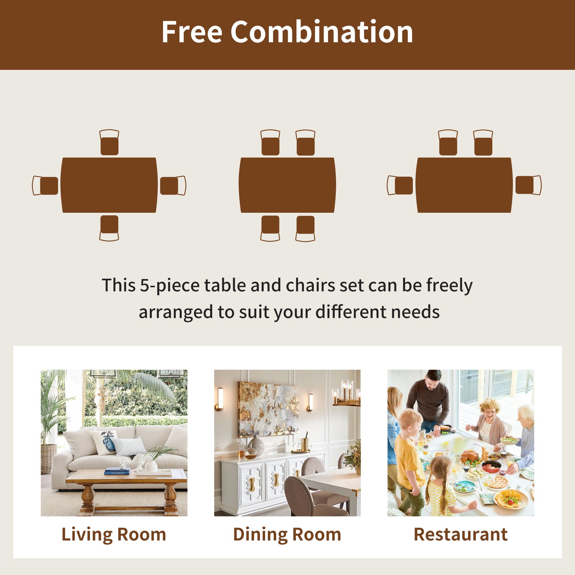 Dining Chairs (Set of 4), Wooden Dining Chair Armless, Mid Century Modern Upholstered Seat Cushion Dining Room Chair For Home Kitchen Dining Room Restaurant - Brown / Gray