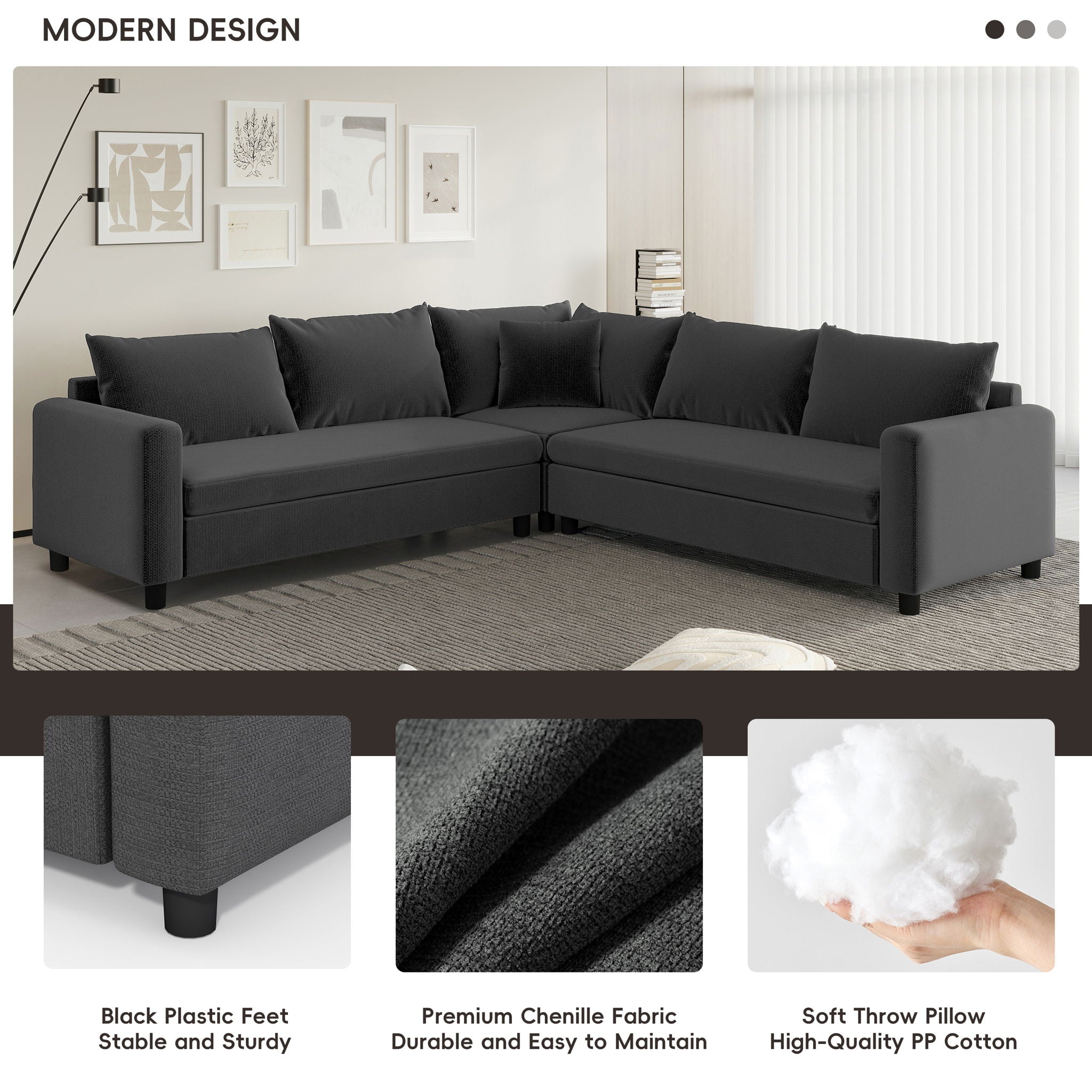 Modern Modular Sectional Oversized Couch Set With Pillows, Minimalist Style Wide Seat Comfy Sofa