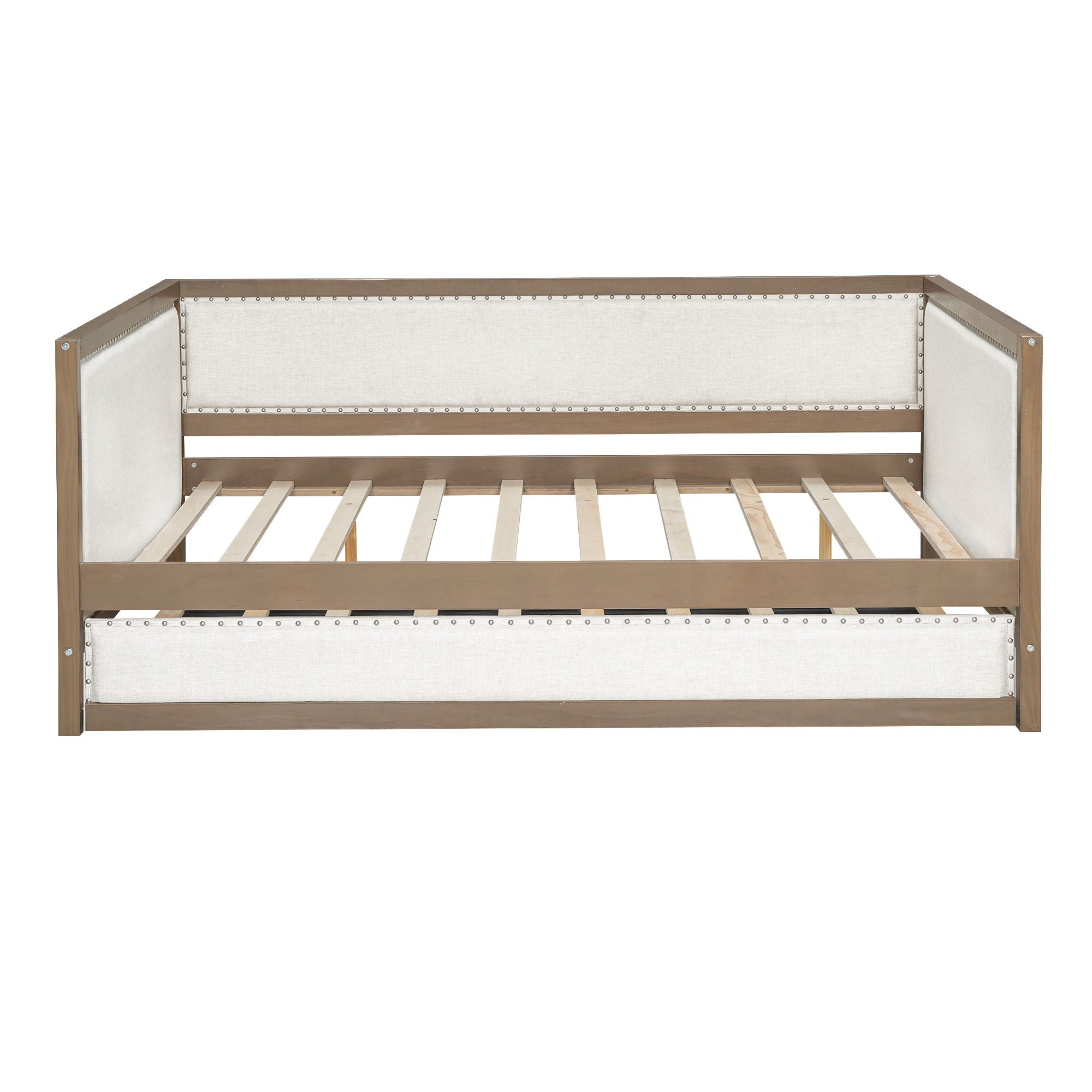 Full Size Daybed With Trundle And Nailhead Decoration - Wood