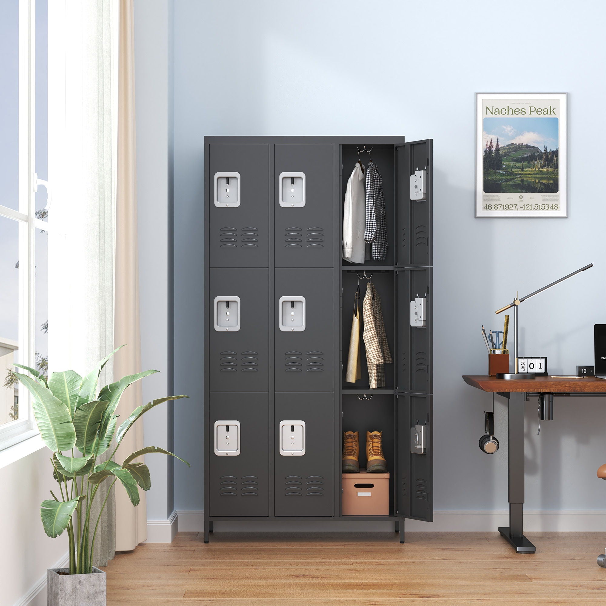 9 Door Lockers With Lock For Secure Storage And - Black