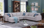 Cooper 125"W Light Gray Linen 7Pc Reversible L-Shape Sectional Sofa with Ottoman and Cupholder