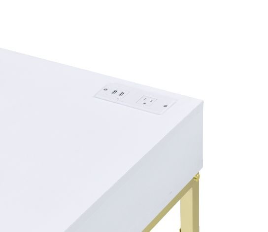 ACME Coleen - Desk - White & Brass Finish | Meri Furniture
