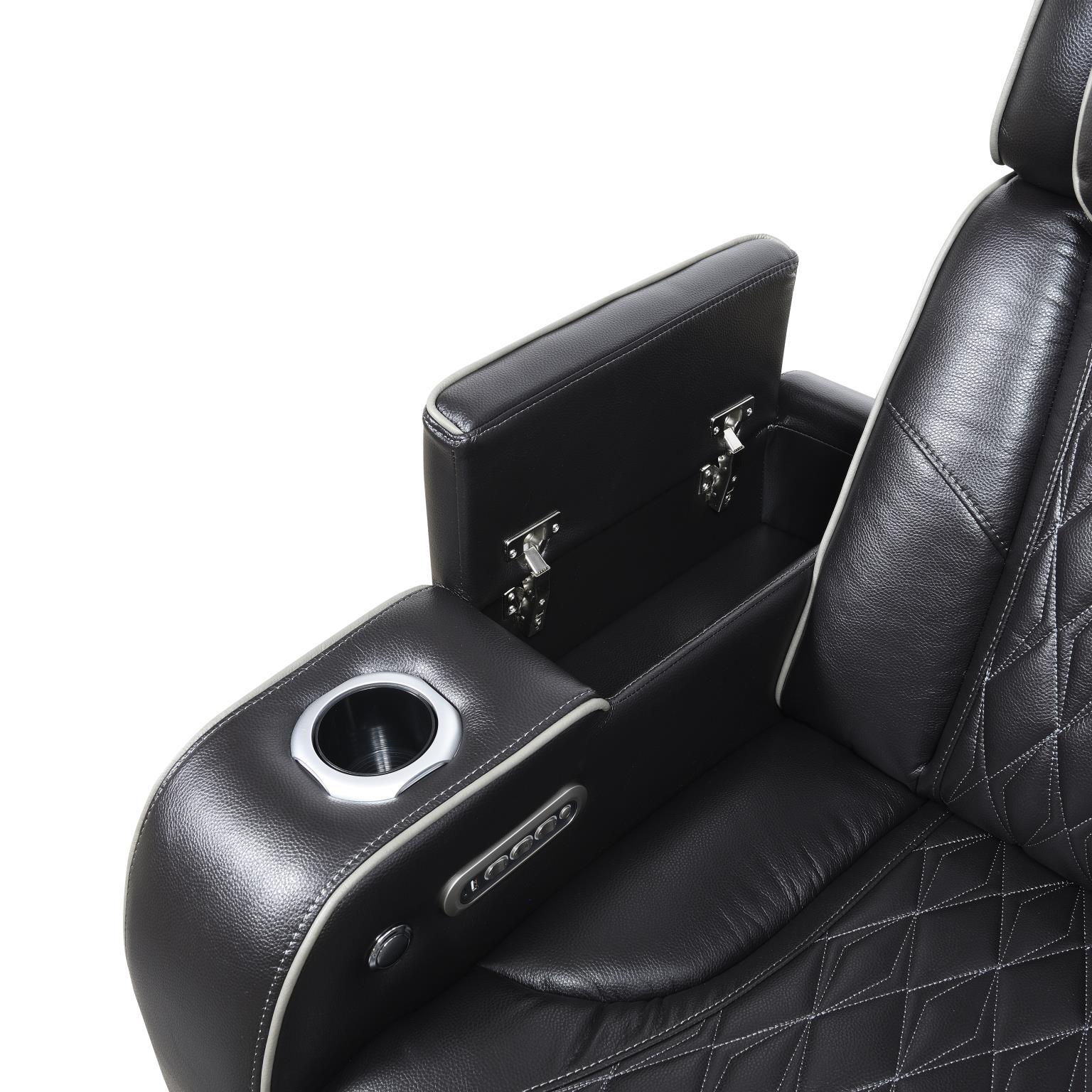 U70 - Power Reclining With Power Headrest, Massage, Heat, Ambient Lighting, Storage Arms / USB - Black