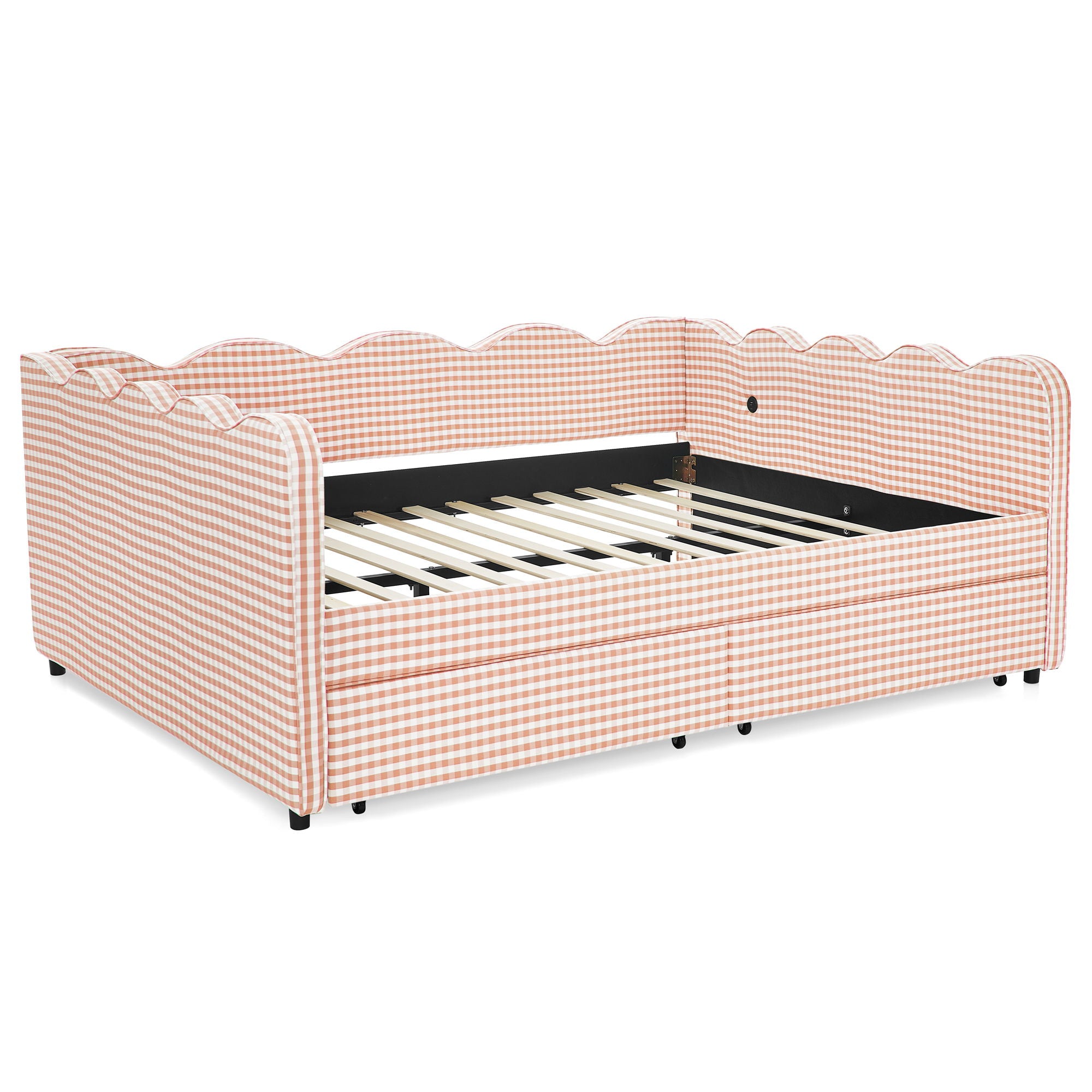 Gingham Daybed & USB Charging Port, Wave Shaped Design