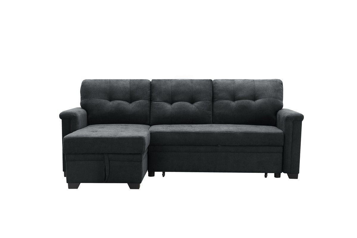 Ashlyn 84"W Dark Gray Woven Fabric Sleeper Sectional Sofa Chaise with USB Charger and Tablet Pocket