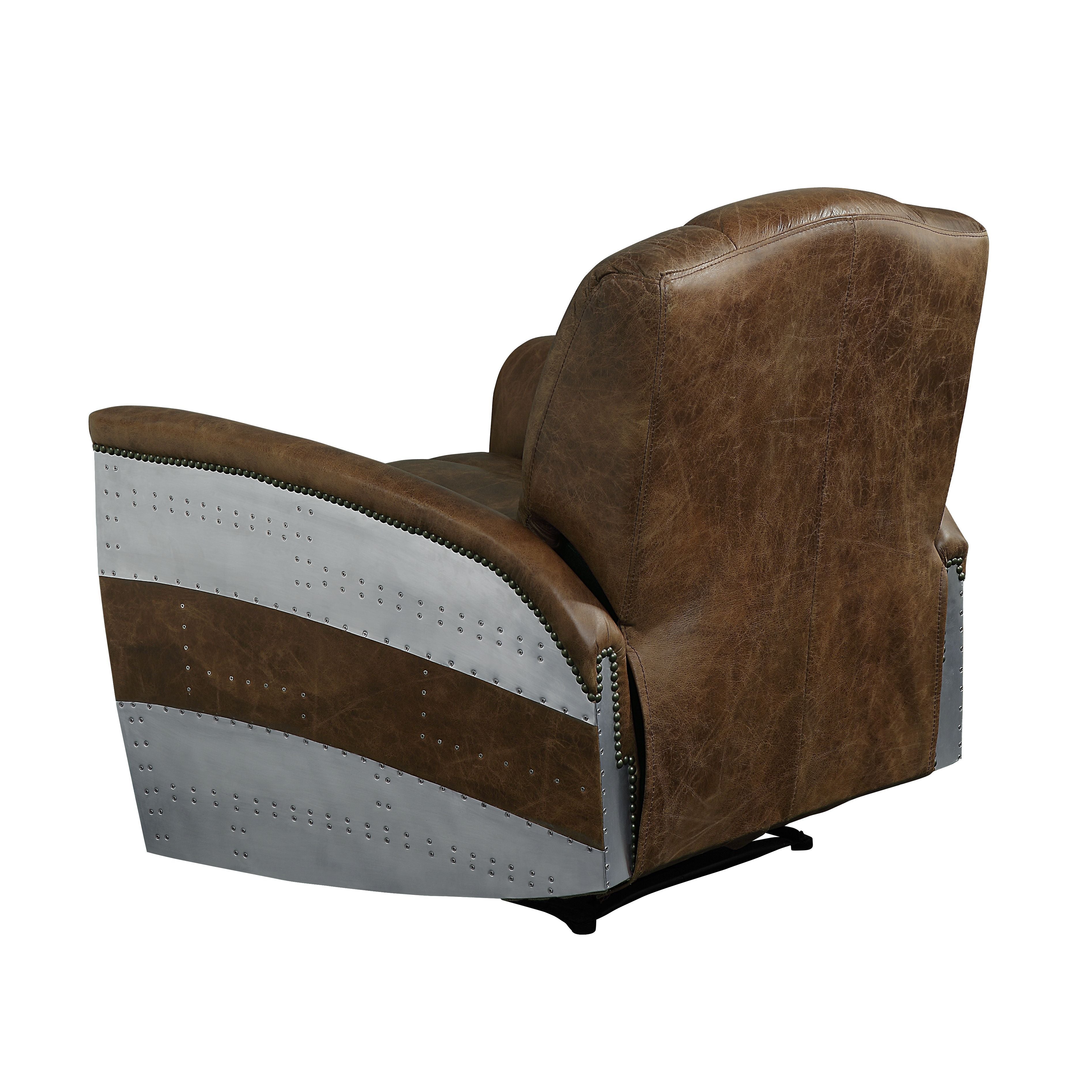 ACME Brancaster - Recliner - Retro Brown Top Grain Leather & Aluminum | Meri Furniture