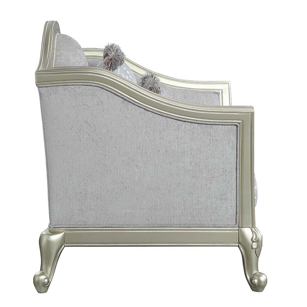 Qunsia - Loveseat - Light Gray Linen & Champagne Finish