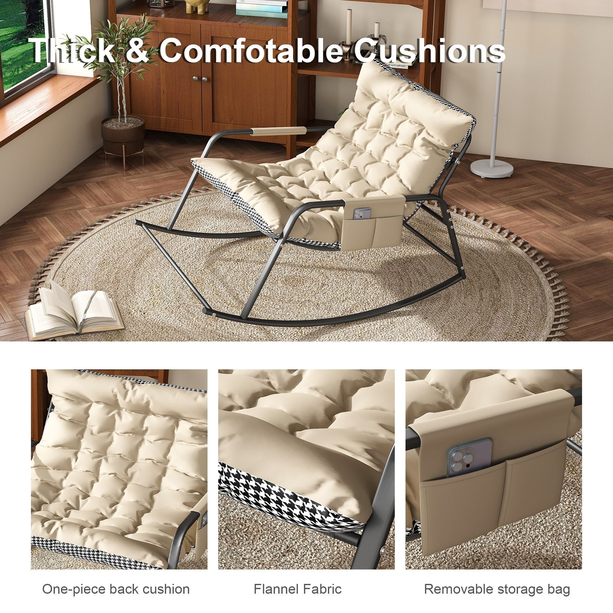 Rocking Chair With Storage, Cushions & Armrests
