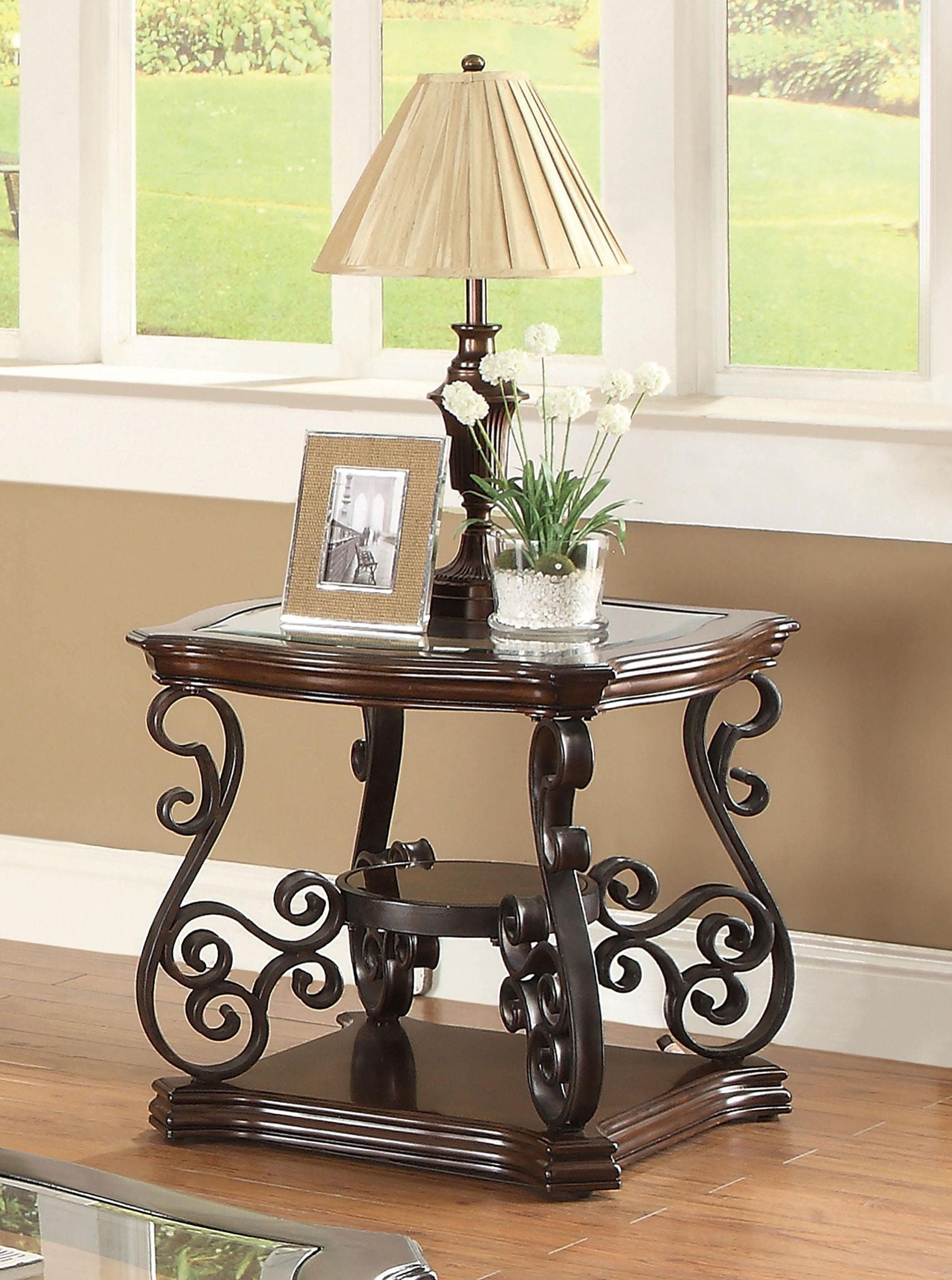 Laney 1-shelf Glass Top Square End Table Deep Merlot