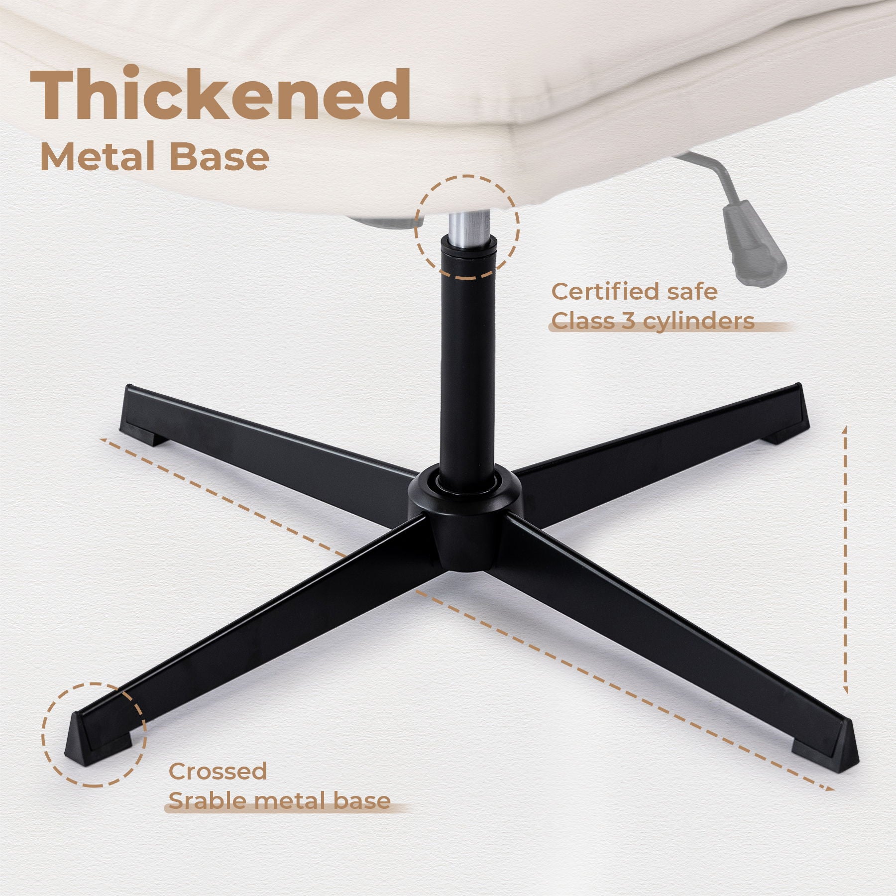 Large Size Armless Home Office Desk Chair Vanity Chair No Wheels - Beige