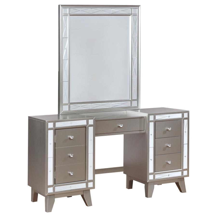 Leighton - Vanity Table Set With Stool - Metallic Mercury