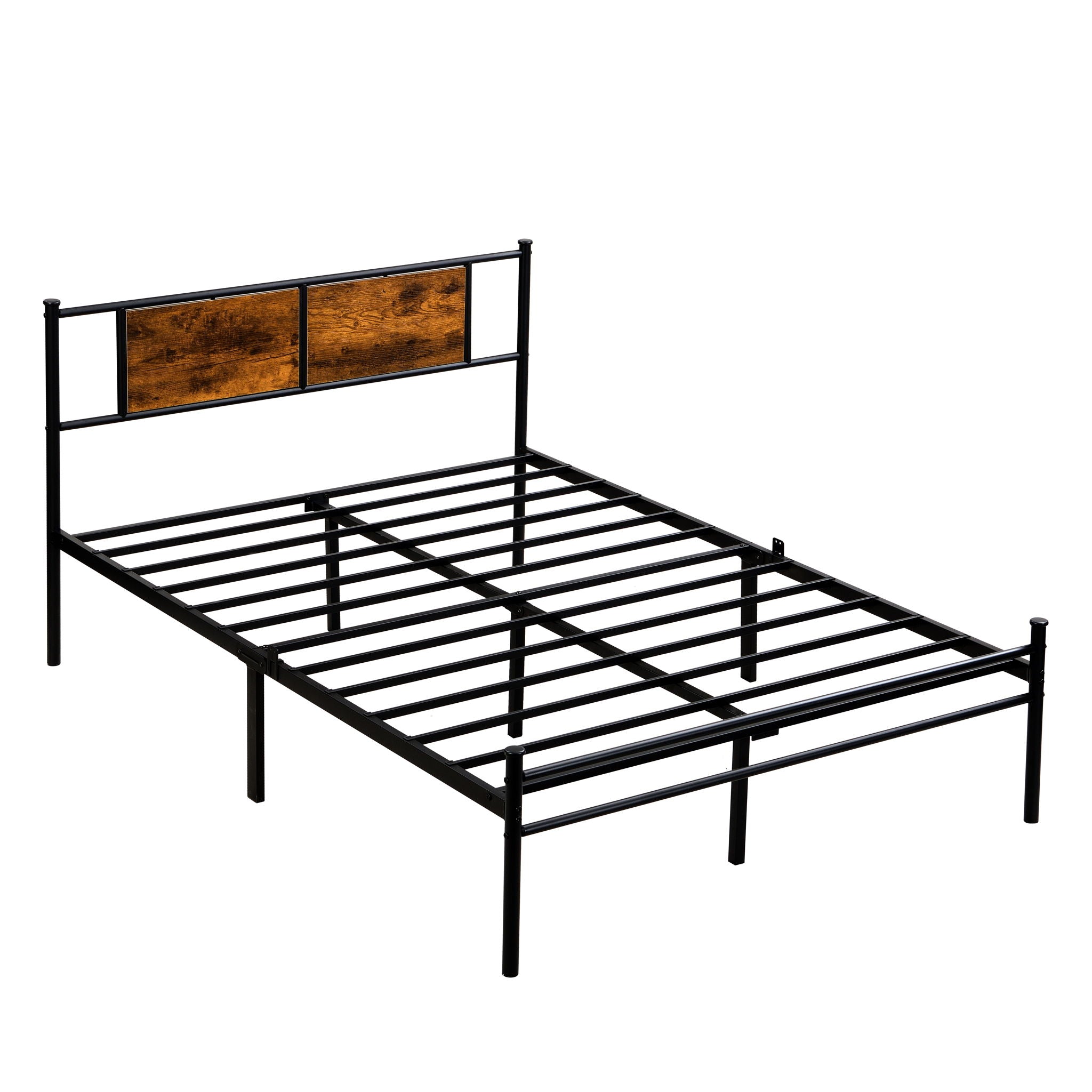 ModerMetal Bedframe With Wood Panel Headboard