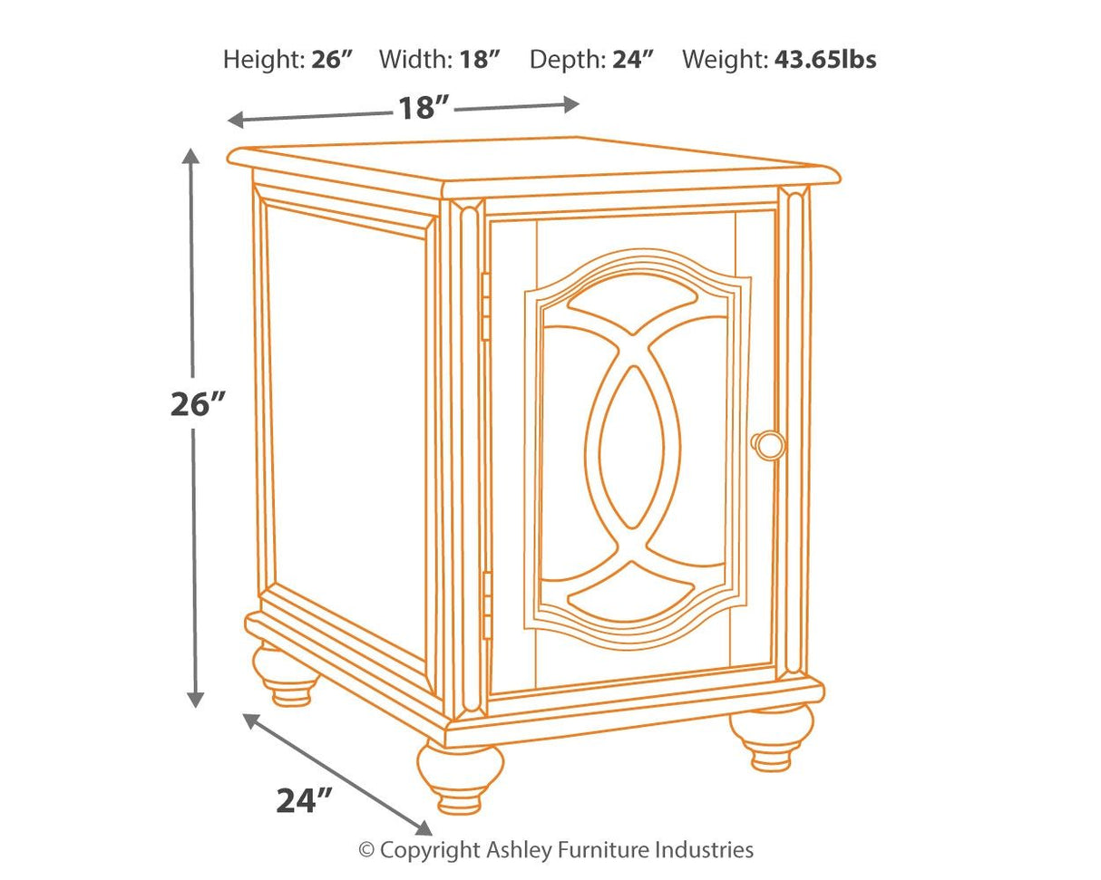 Ashley Furniture Realyn - White / Brown - Chair Side End Table - Insert Mirror | Meri Furniture