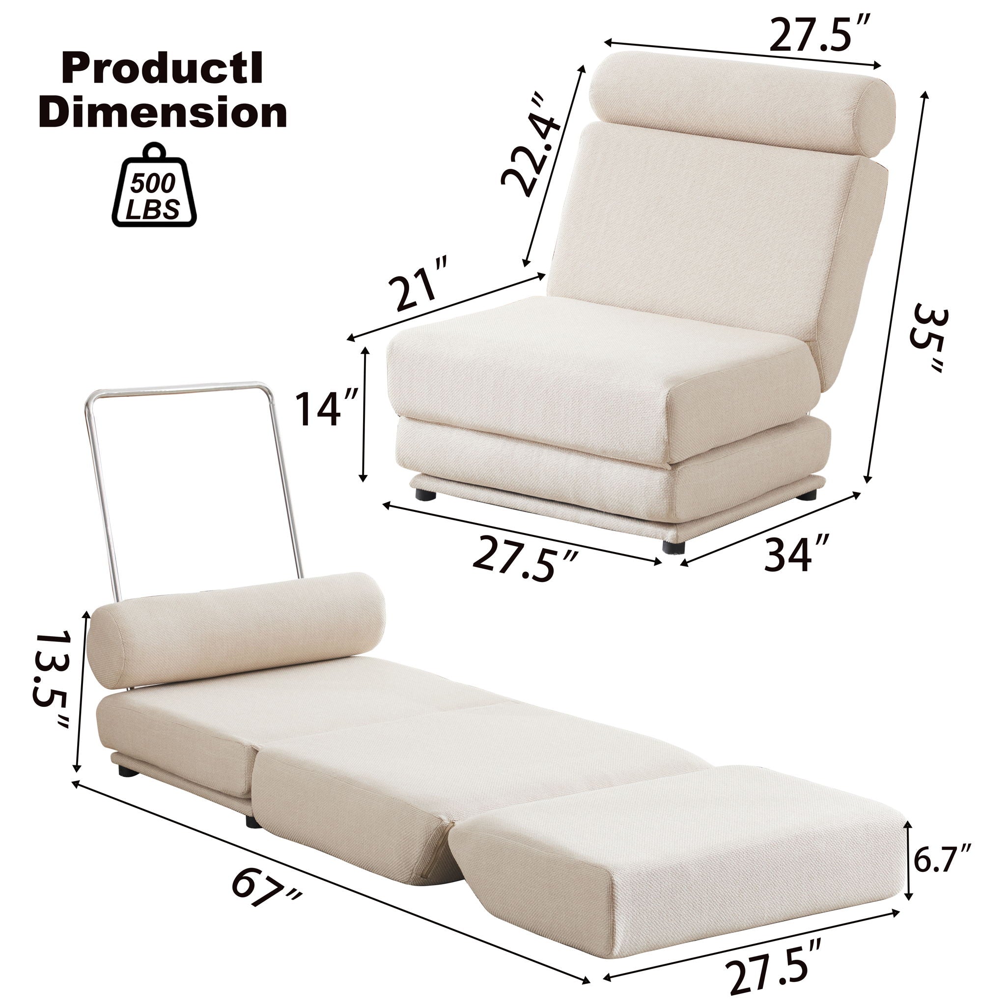 Foldable Single Chair Sofa Bed With Pillow, Easy To Store, Breathable And Wearable Linen