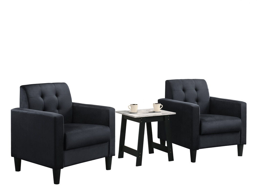 Hale Black Velvet Armchairs and End Table Living Room Set