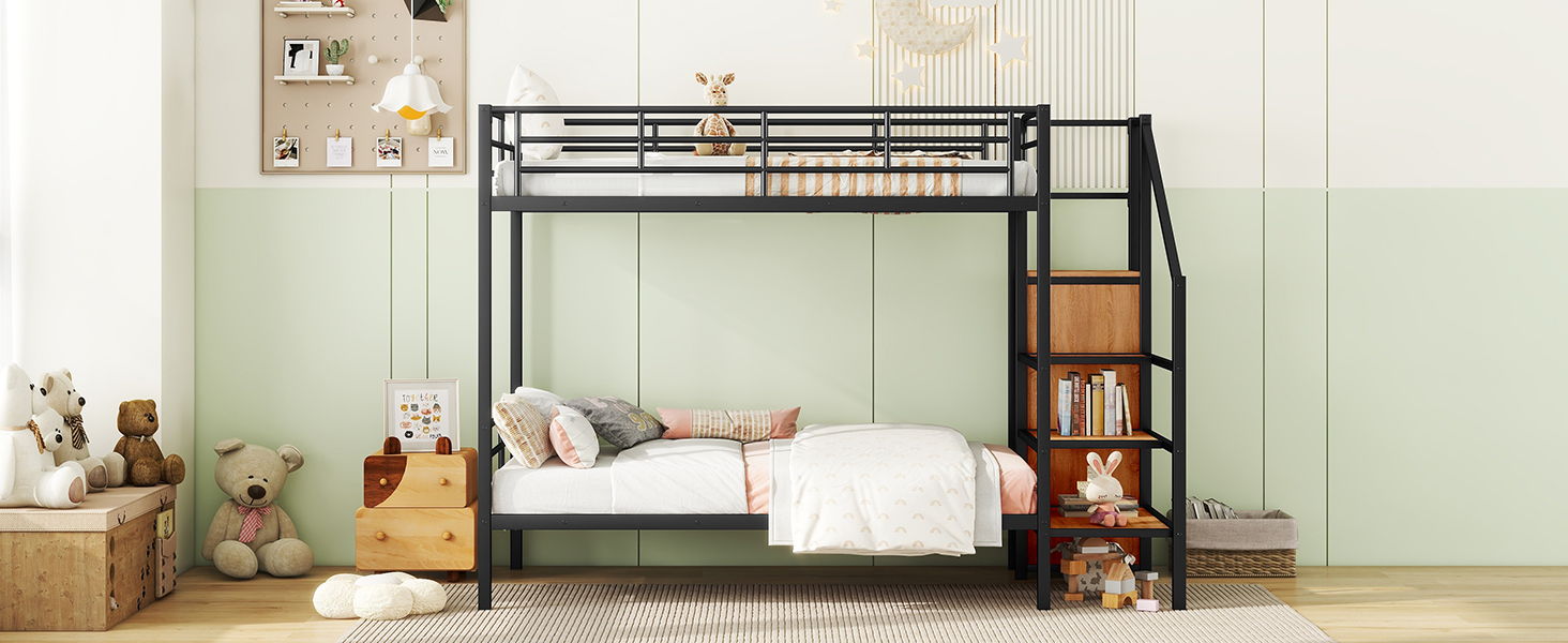 Bunk Bed With Lateral Storage Ladder And Wardrobe