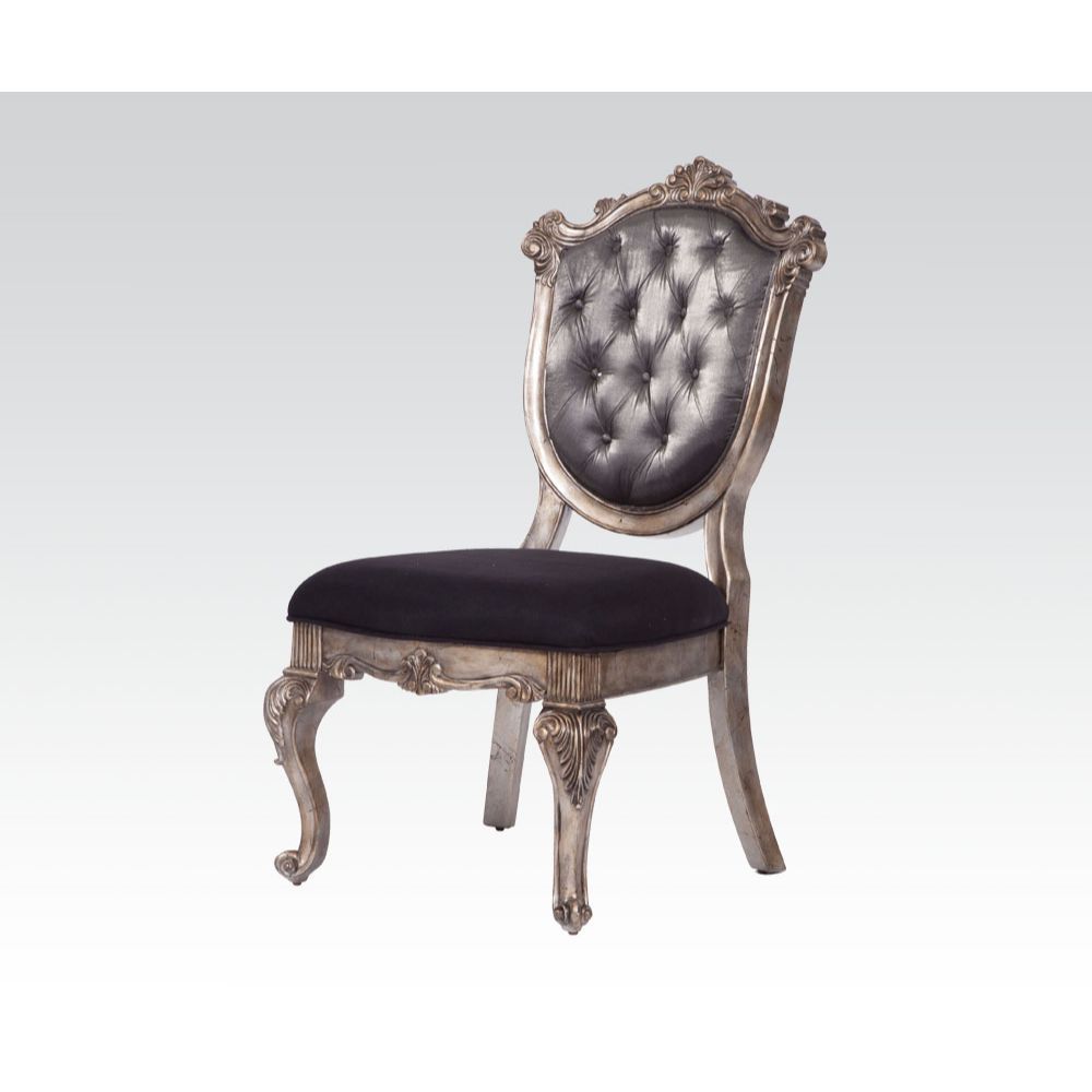 KD, Padded SEAT Cushion: Black Fabric • BACK Trim: Top w/Scrolled Details & Crown.