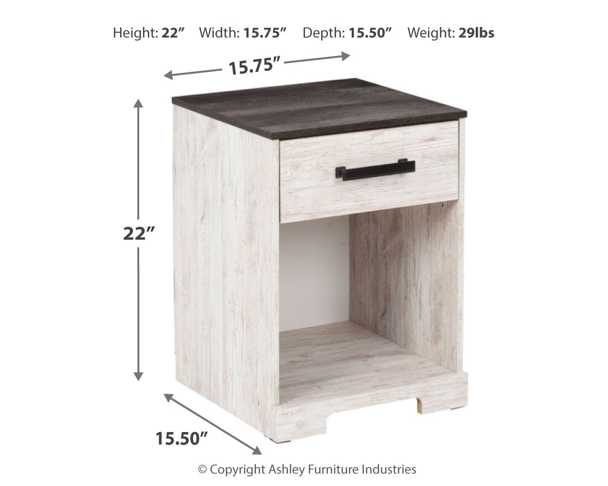 Signature Design by Ashley® Shawburn - Whitewash / Charcoal Gray - One Drawer Night Stand | Meri Furniture