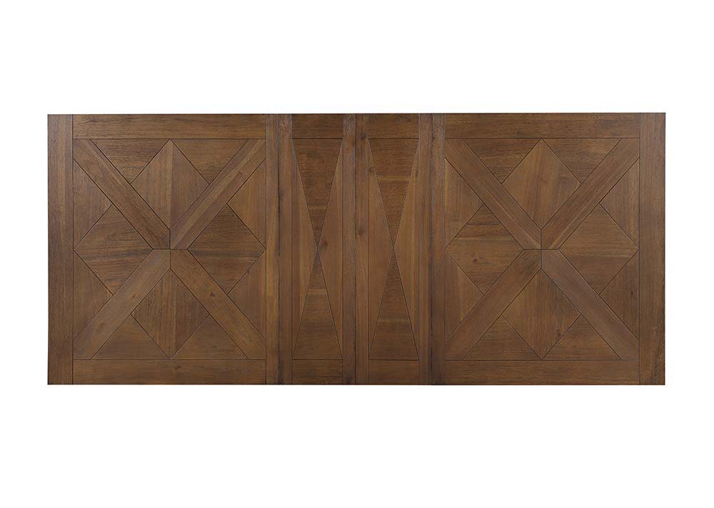 ACME Pascaline - Dining Table - Gray Fabric, Rustic Brown & Oak Finish | Meri Furniture