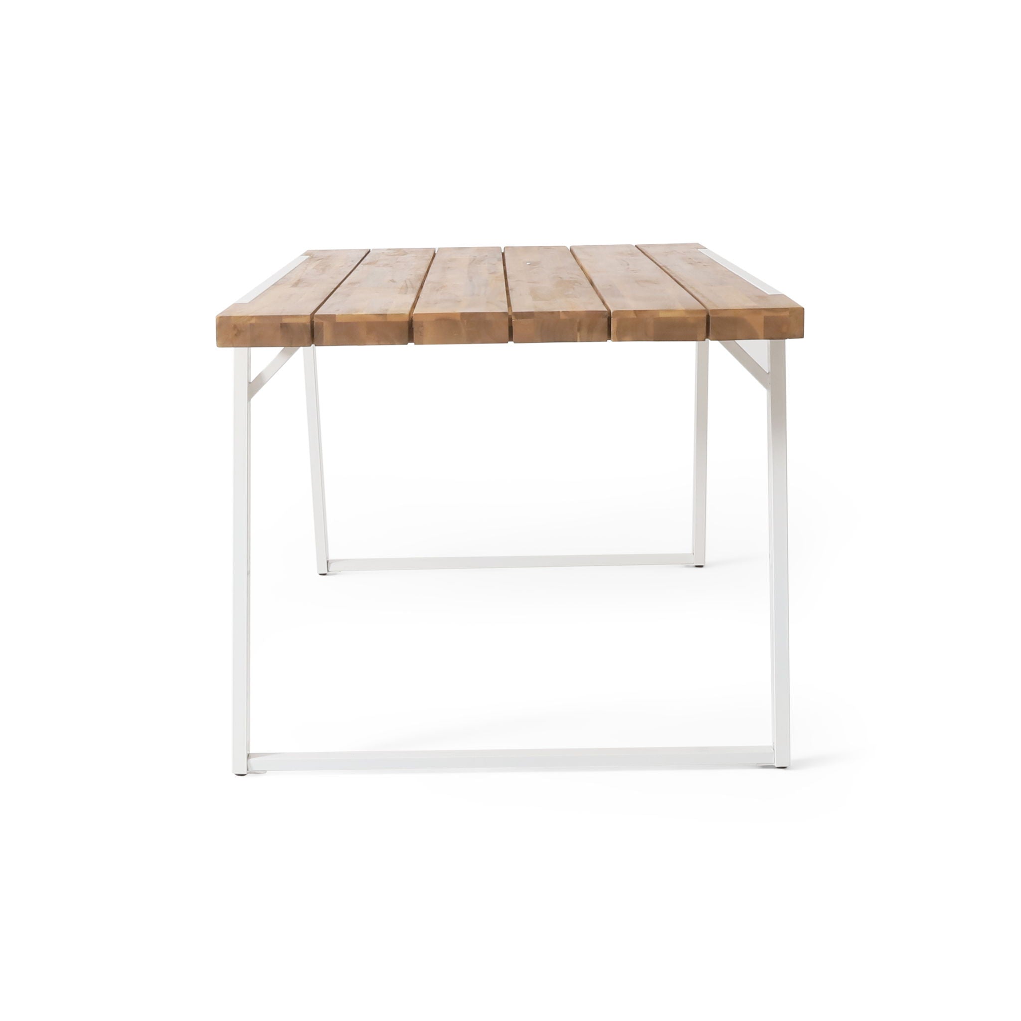 Outdoor Dining Table With Slat Top - Teak / White
